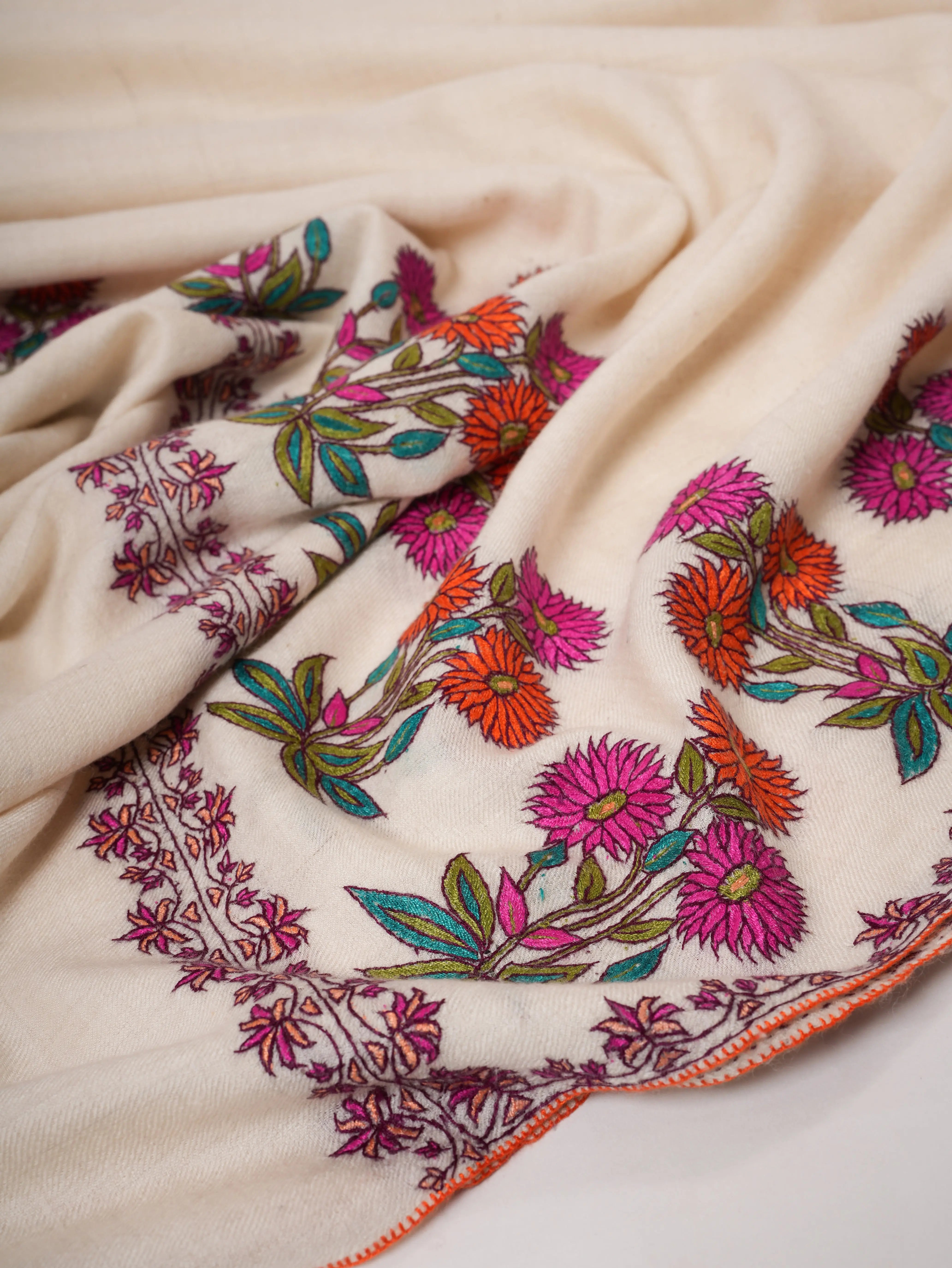 Floral Papier Mache Embroidered Handwoven Pashmina Shawl
