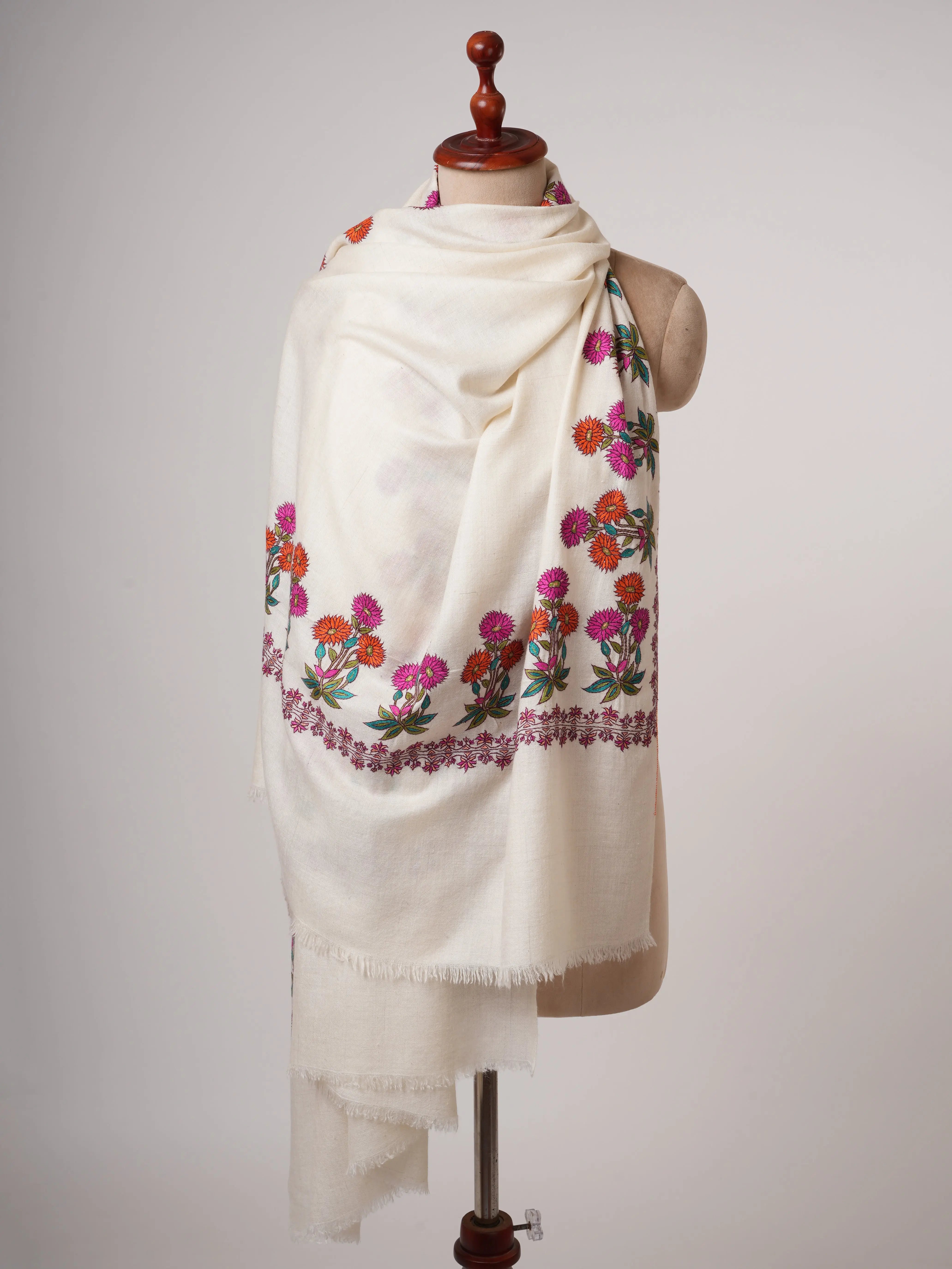 Floral Papier Mache Embroidered Handwoven Pashmina Shawl