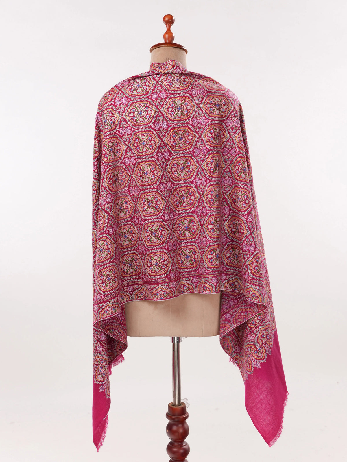 Deep Pink Handwoven Cashmere Scarf with Kalamkari Embroidery