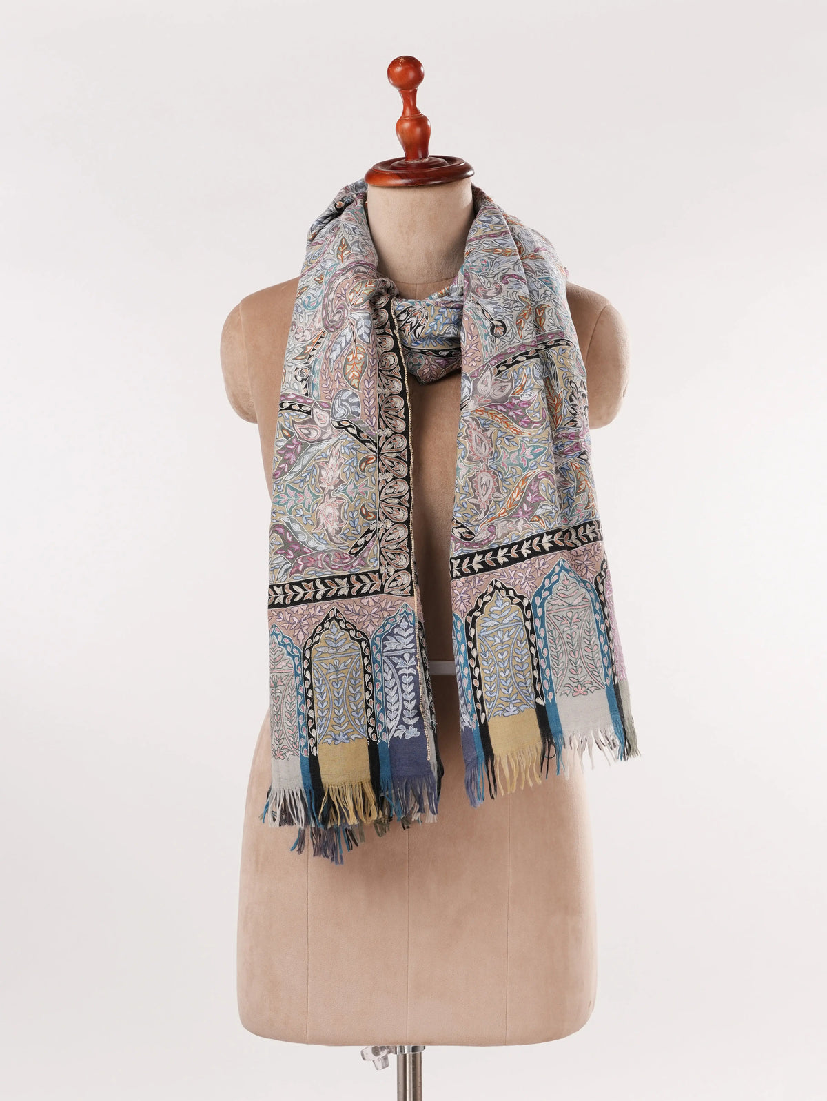 Handwoven Pashmina Shawl with Kalamkari Hand Embroidery Shahkaar.com
