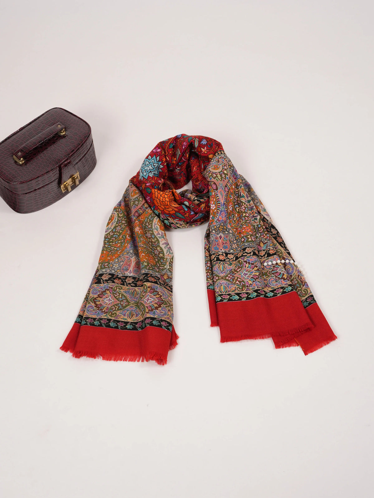Hand Embroidered Kalamkari Handwoven Pashmina Shawl Shahkaar.com