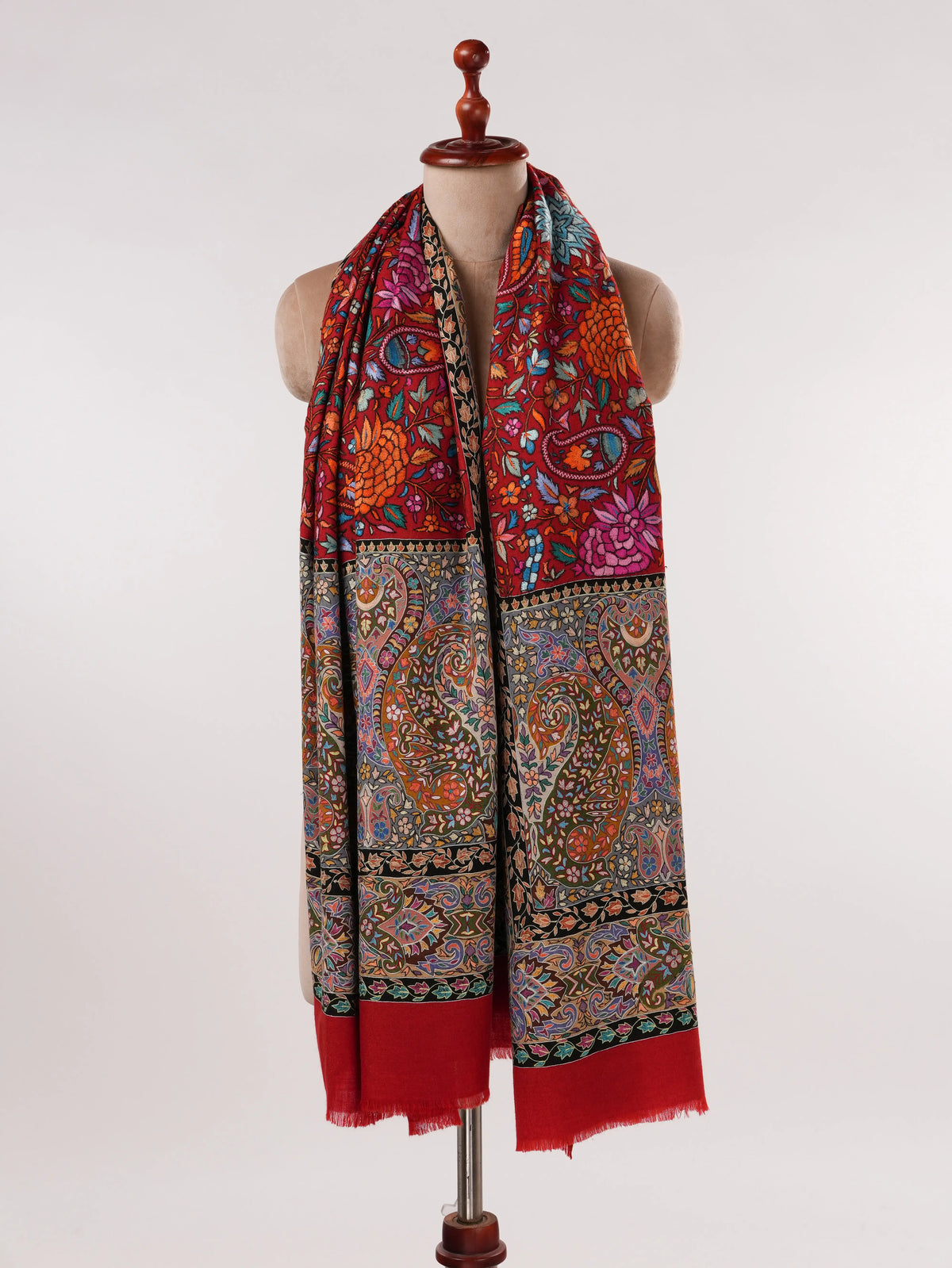 Hand Embroidered Kalamkari Handwoven Pashmina Shawl Shahkaar.com