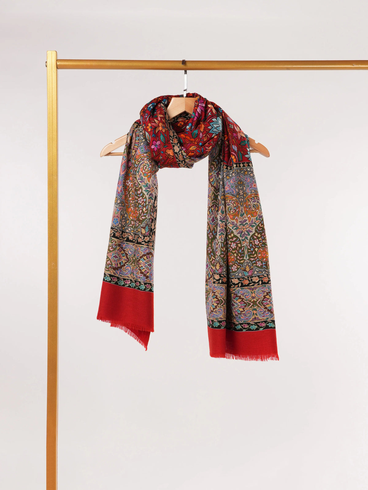 Hand Embroidered Kalamkari Handwoven Pashmina Shawl Shahkaar.com