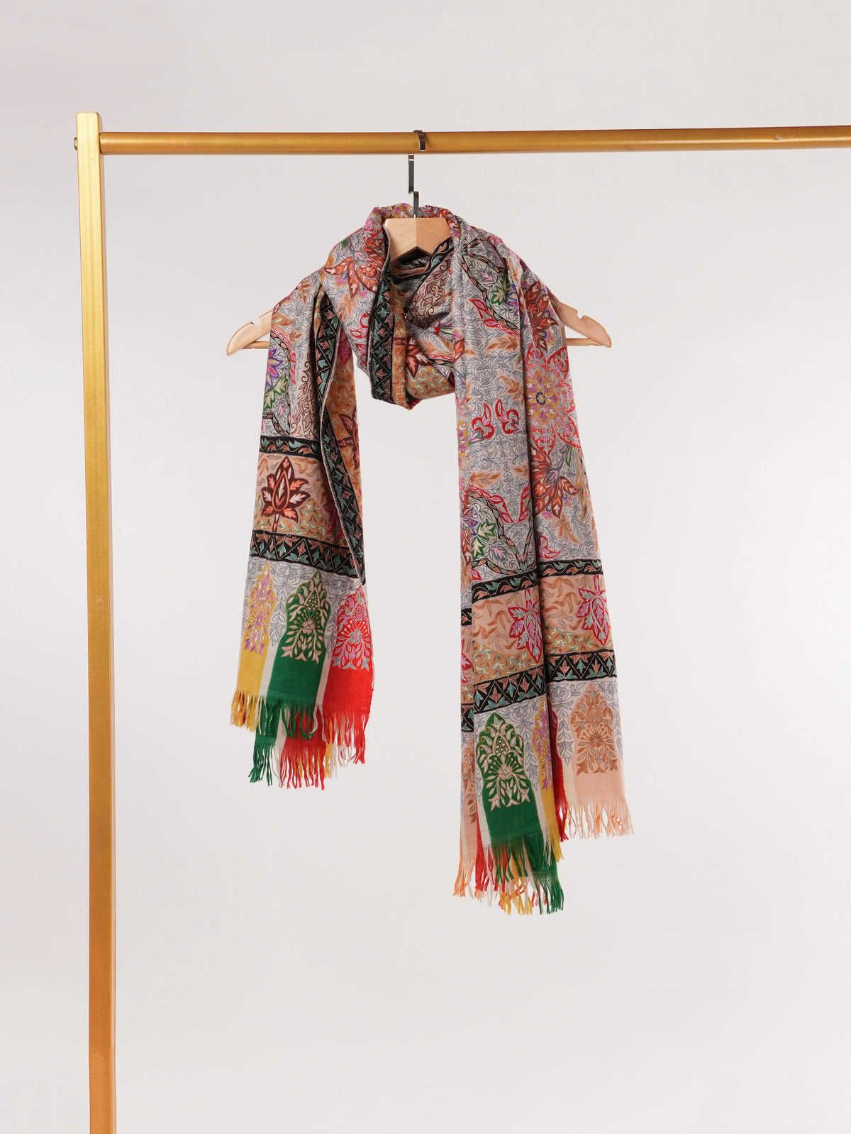 Kalamkari Handwoven Pashmina Shawl with Hand Embroidery Shahkaar.com