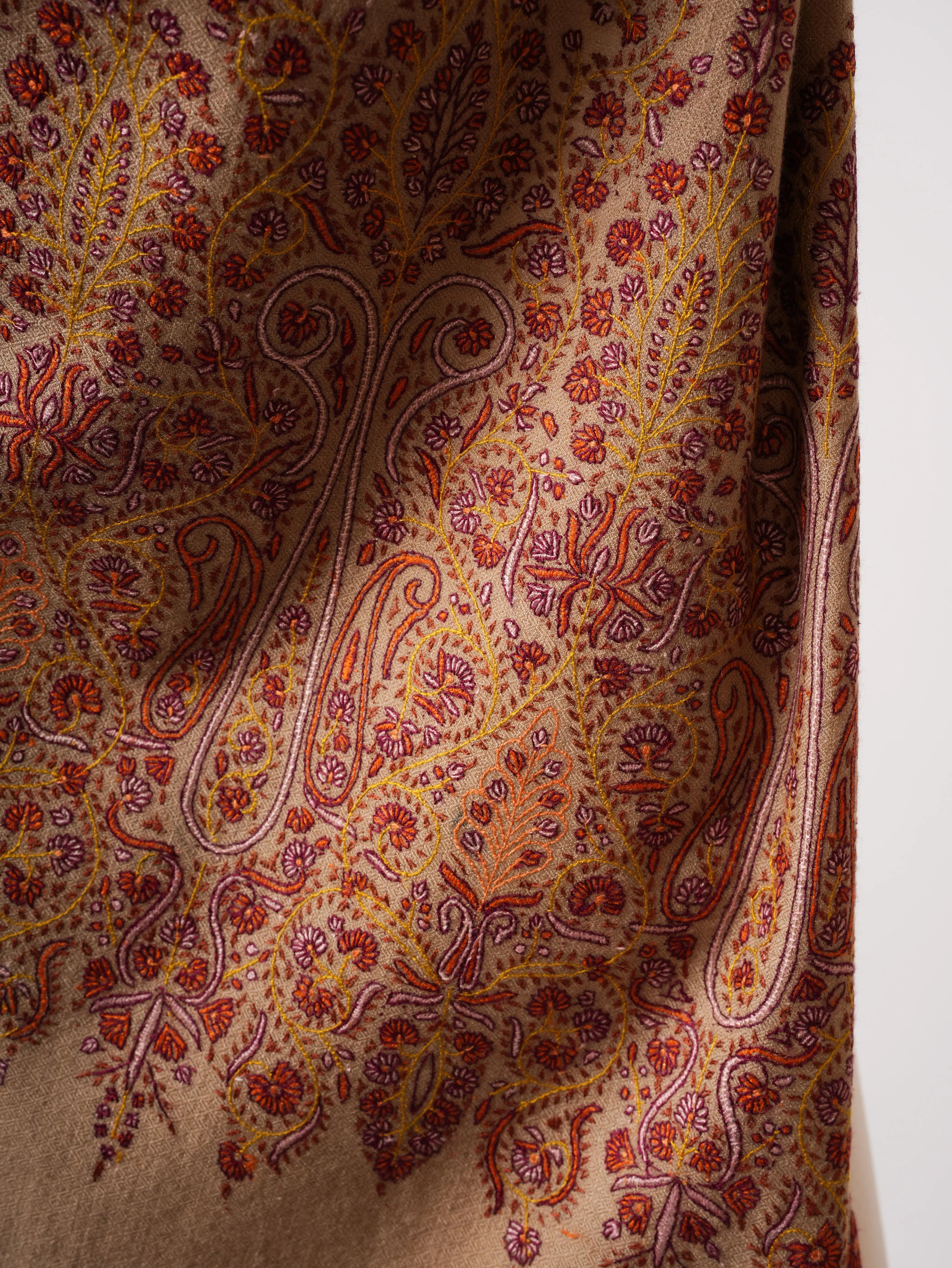 Handwoven Beige Pashmina Shawl with Delicate Palla Motifs Shahkaar