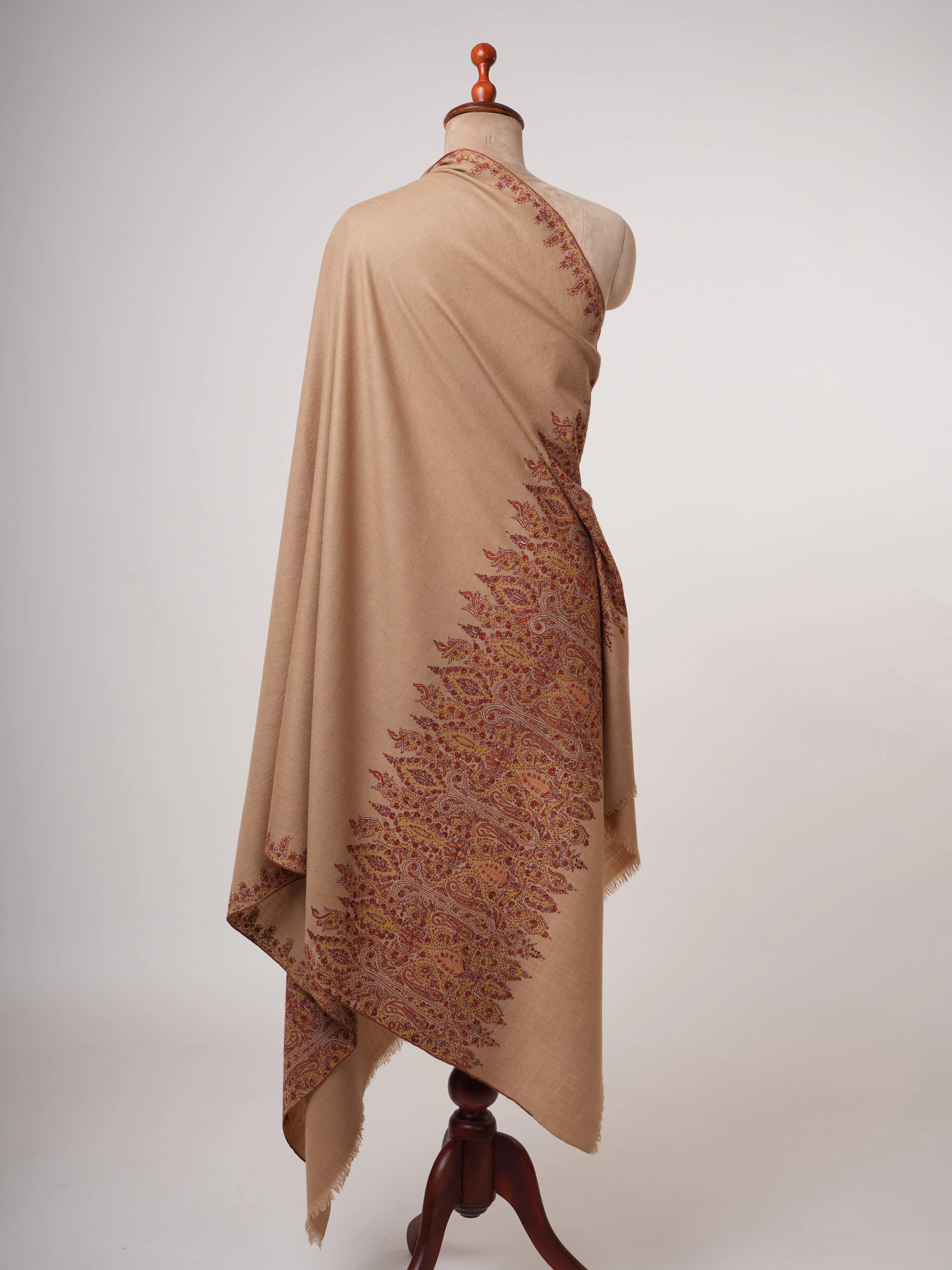 Handwoven Beige Pashmina Shawl with Delicate Palla Motifs Shahkaar