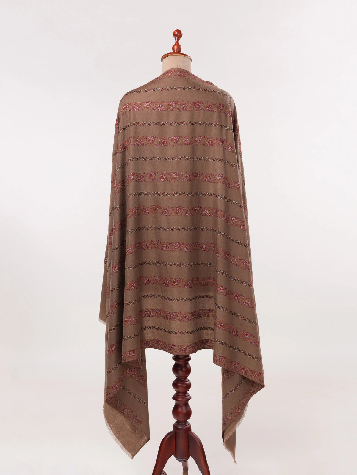 Kashmiri Dark Taupe Handwoven Pashmina Shawl with Hand Khatrass Embroidery Shahkaar.com