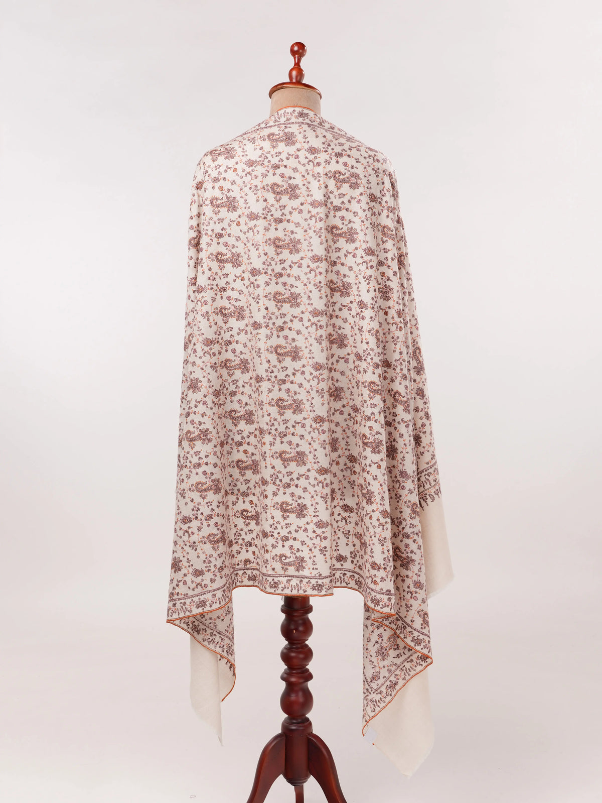 Kashmiri Handwoven Natural White Pashmina Shawl with Paisley Jali Embroidery Shahkaar.com