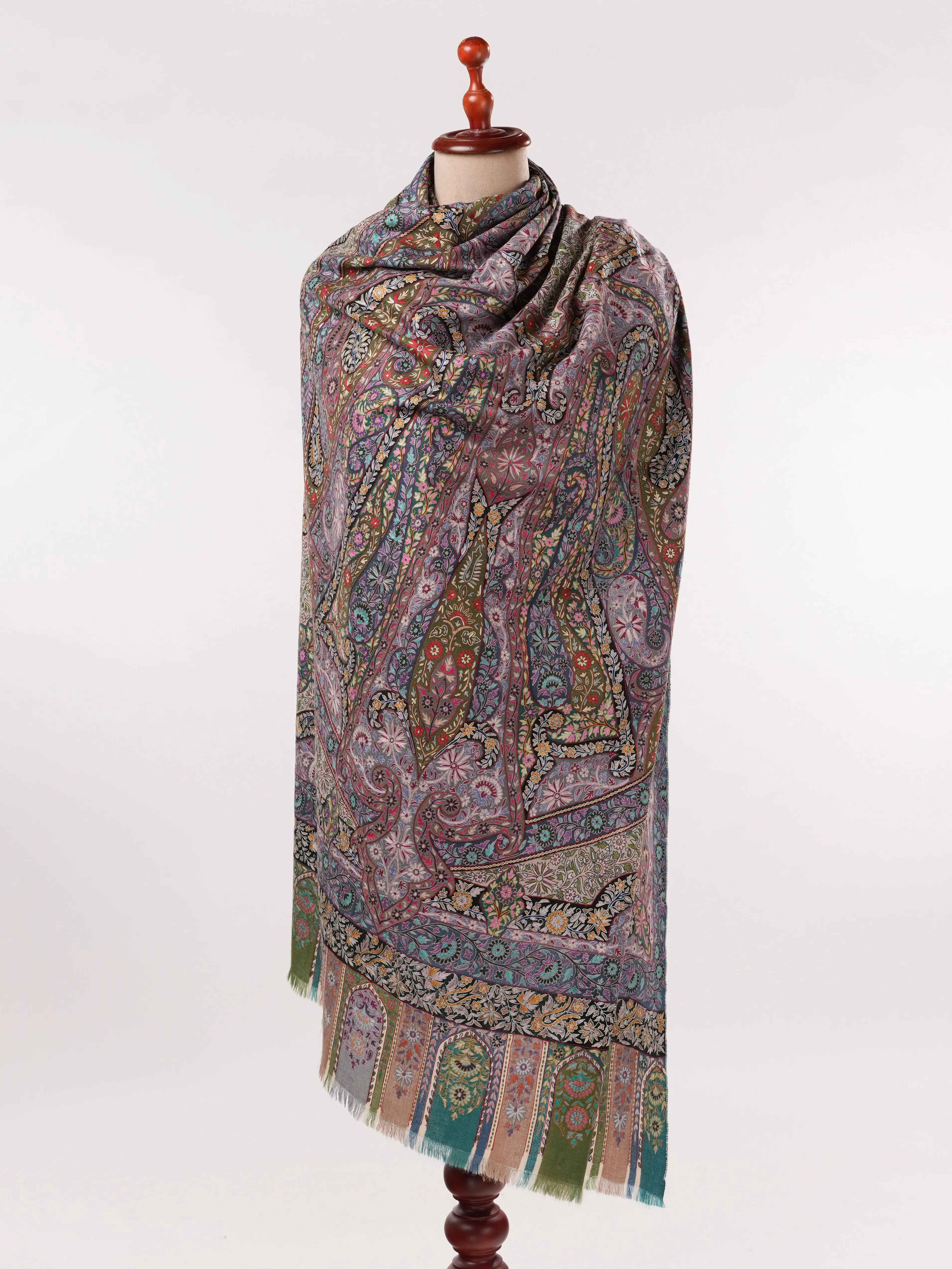 Kalamkari Pure Handwoven Pashmina Shawl with Hand Embroidery Shahkaar.com