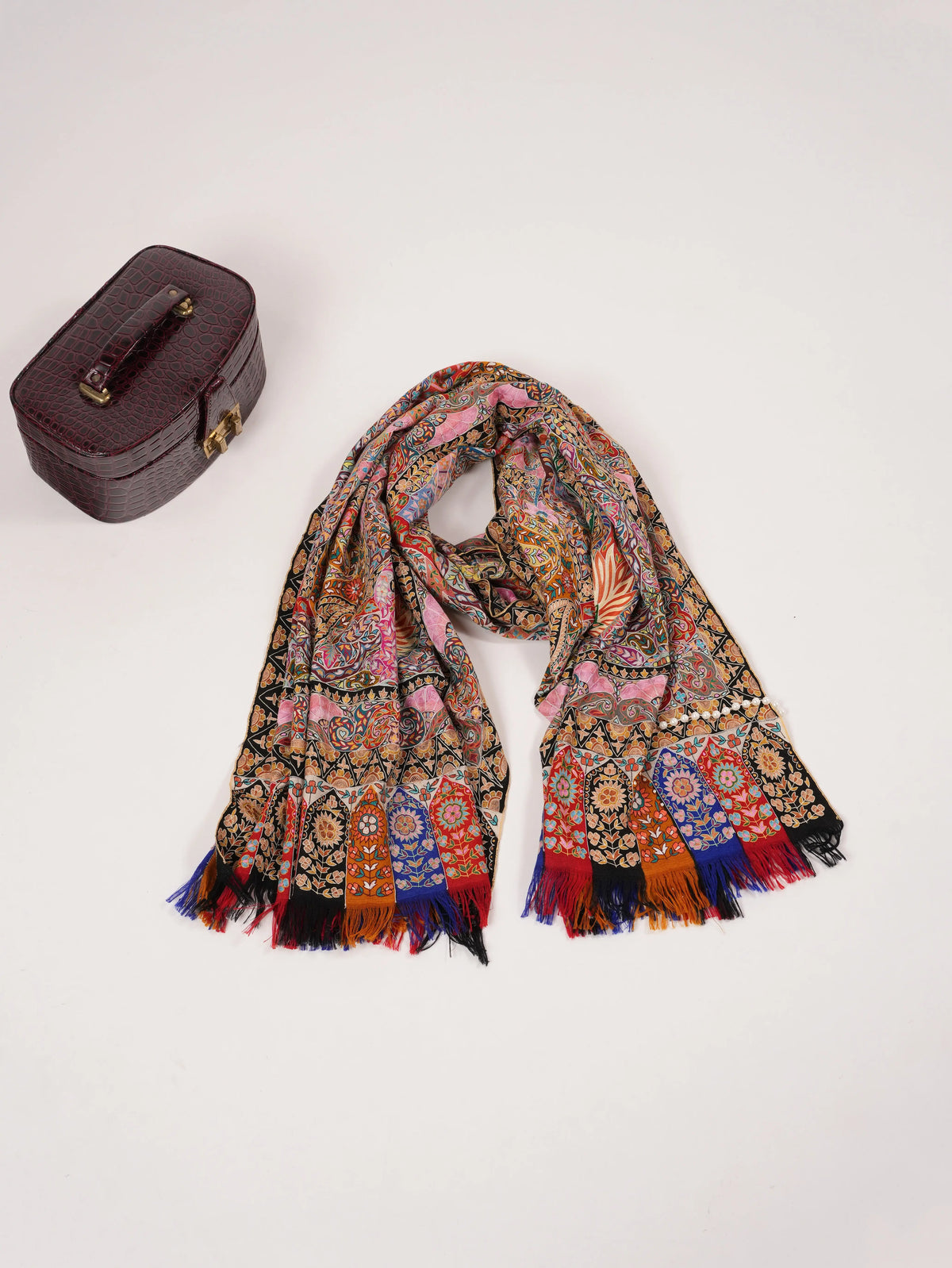 Hand Kalamkari Embroidered Handwoven Pashmina Shawl Shahkaar.com