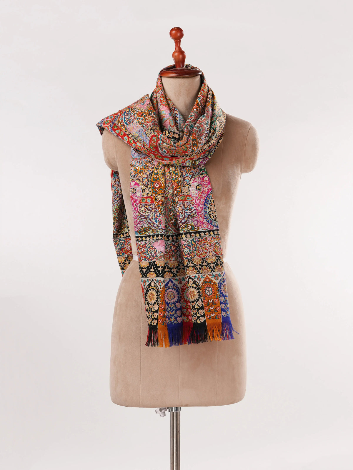 Hand Kalamkari Embroidered Handwoven Pashmina Shawl Shahkaar.com