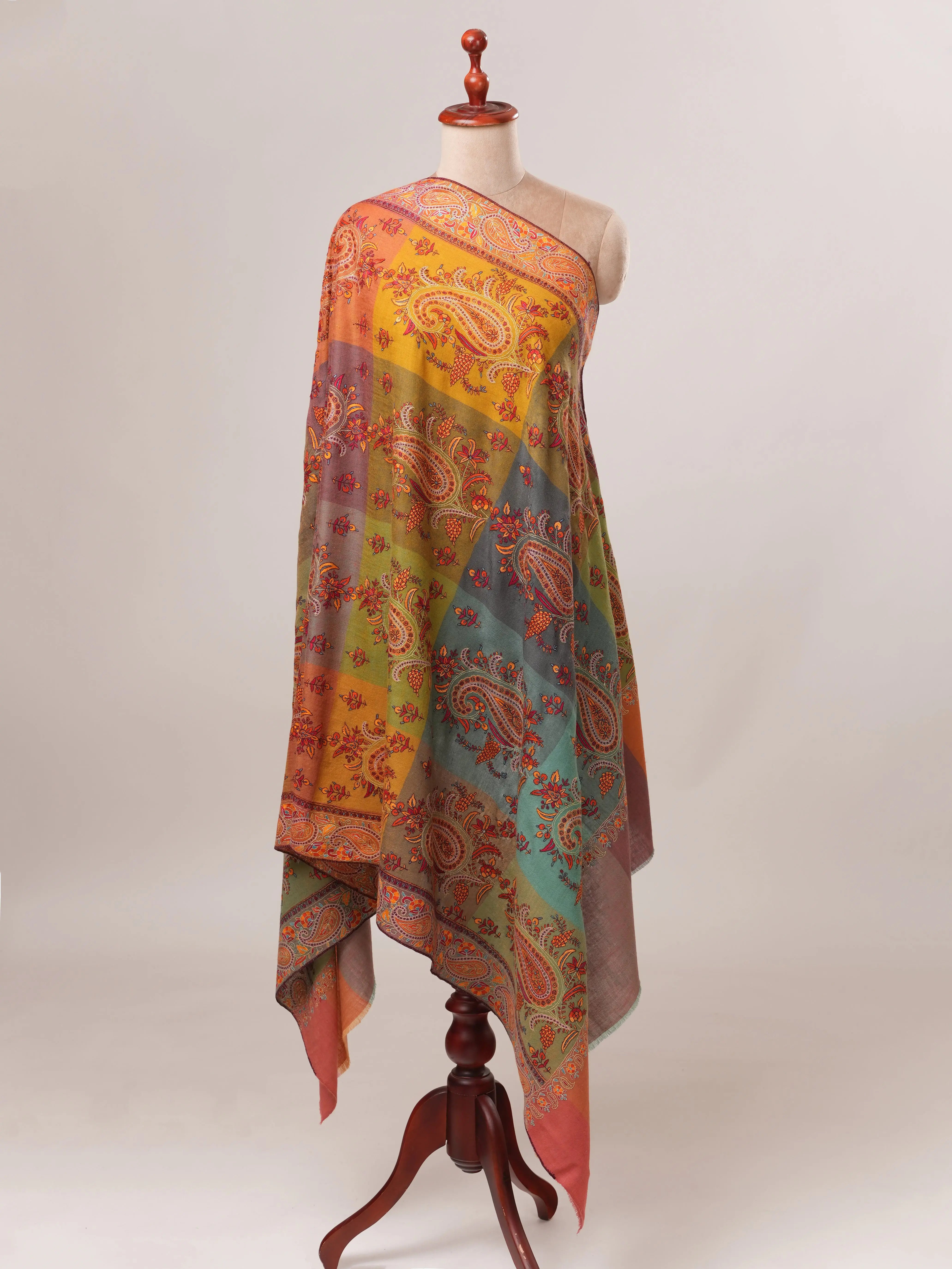 Multicolor Pashmina Shawl with Hand Embroidery Shahkaar.com