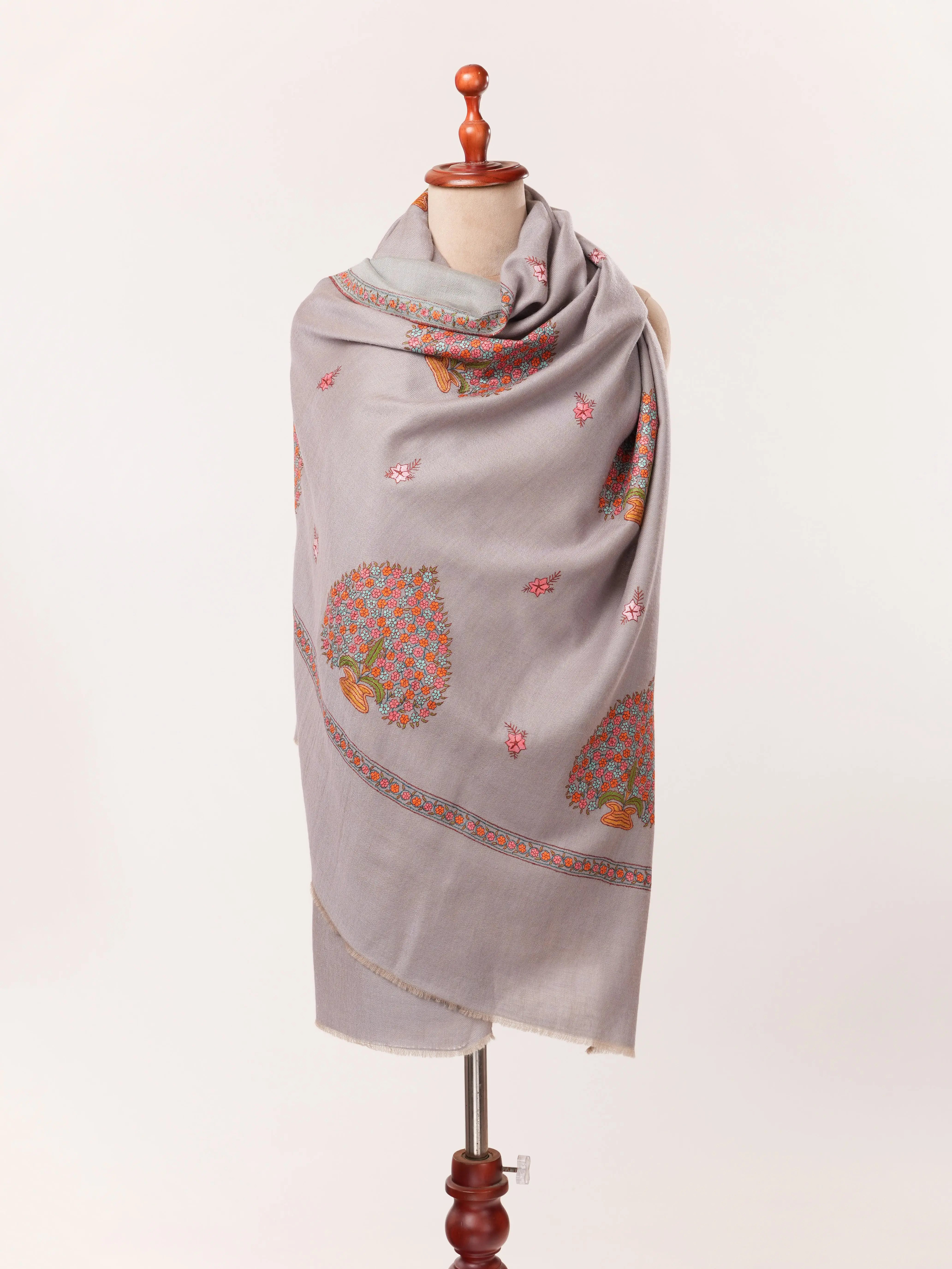 Kashmiri Handwoven Dualtone Pashmina Shawl with Mughal Buteh Sozni Embroidery Shahkaar.com