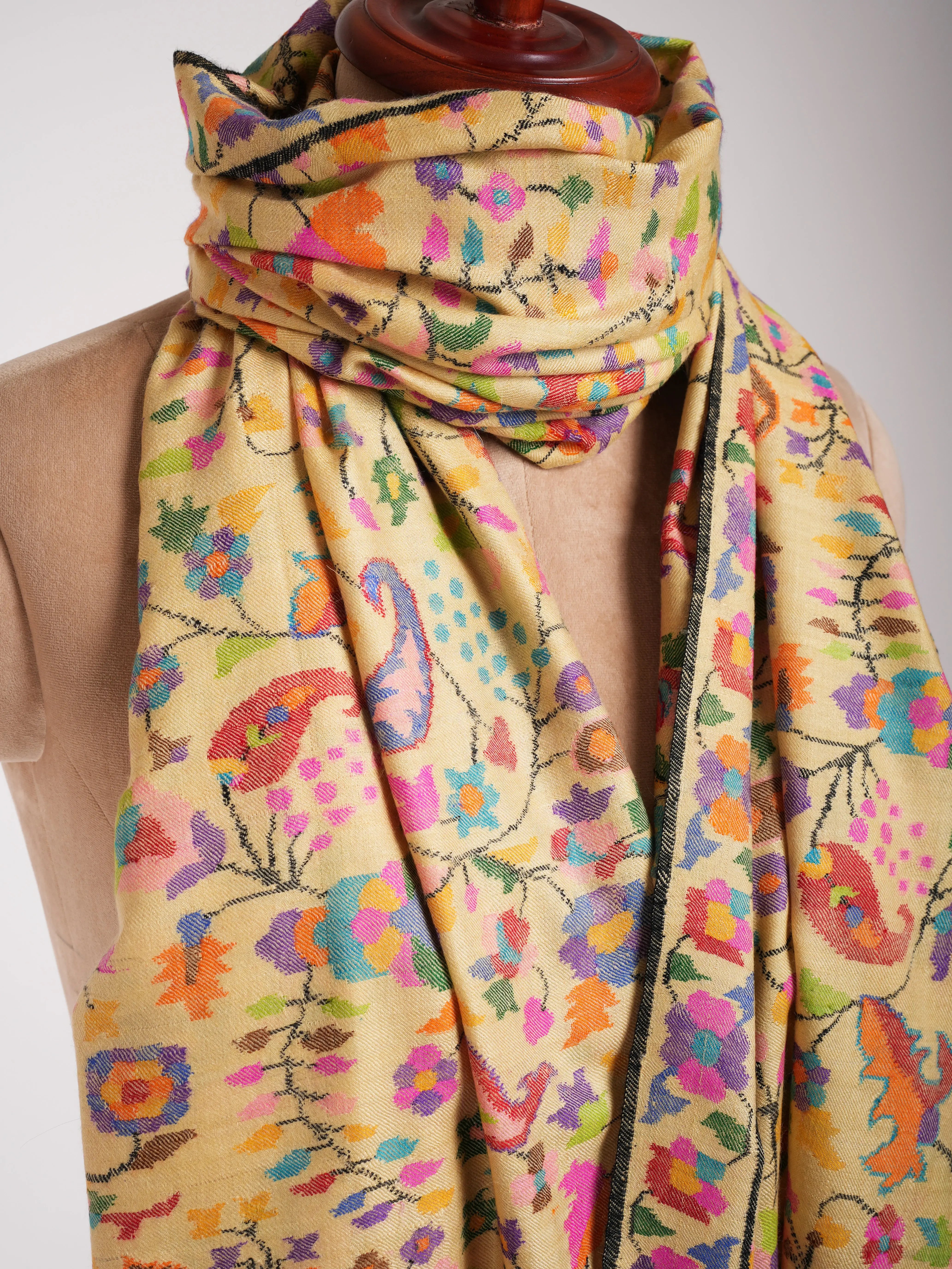Yellow Handwoven Kashmiri Kani Pashmina Shawl Shahkaar