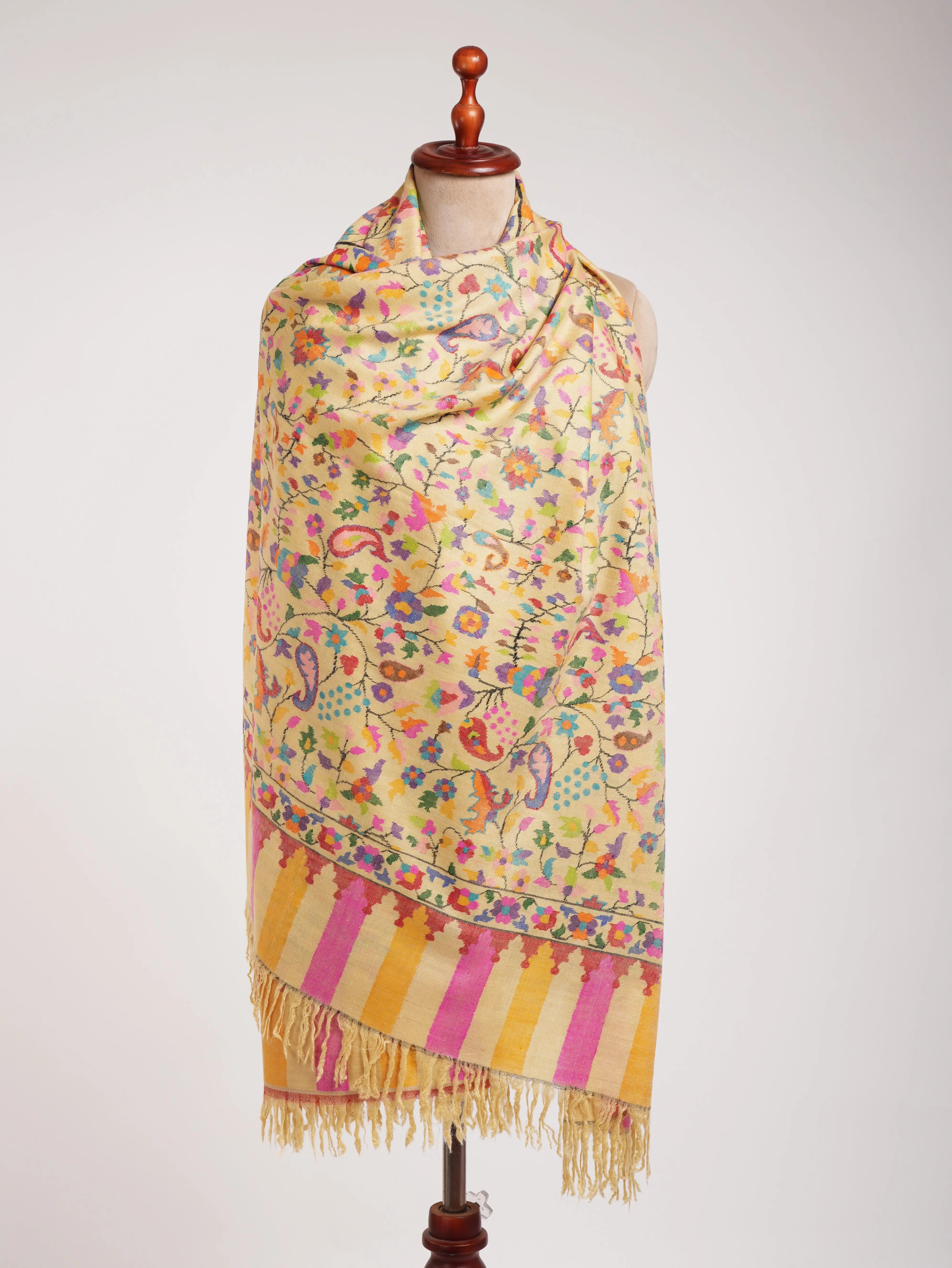 Yellow Handwoven Kashmiri Kani Pashmina Shawl Shahkaar
