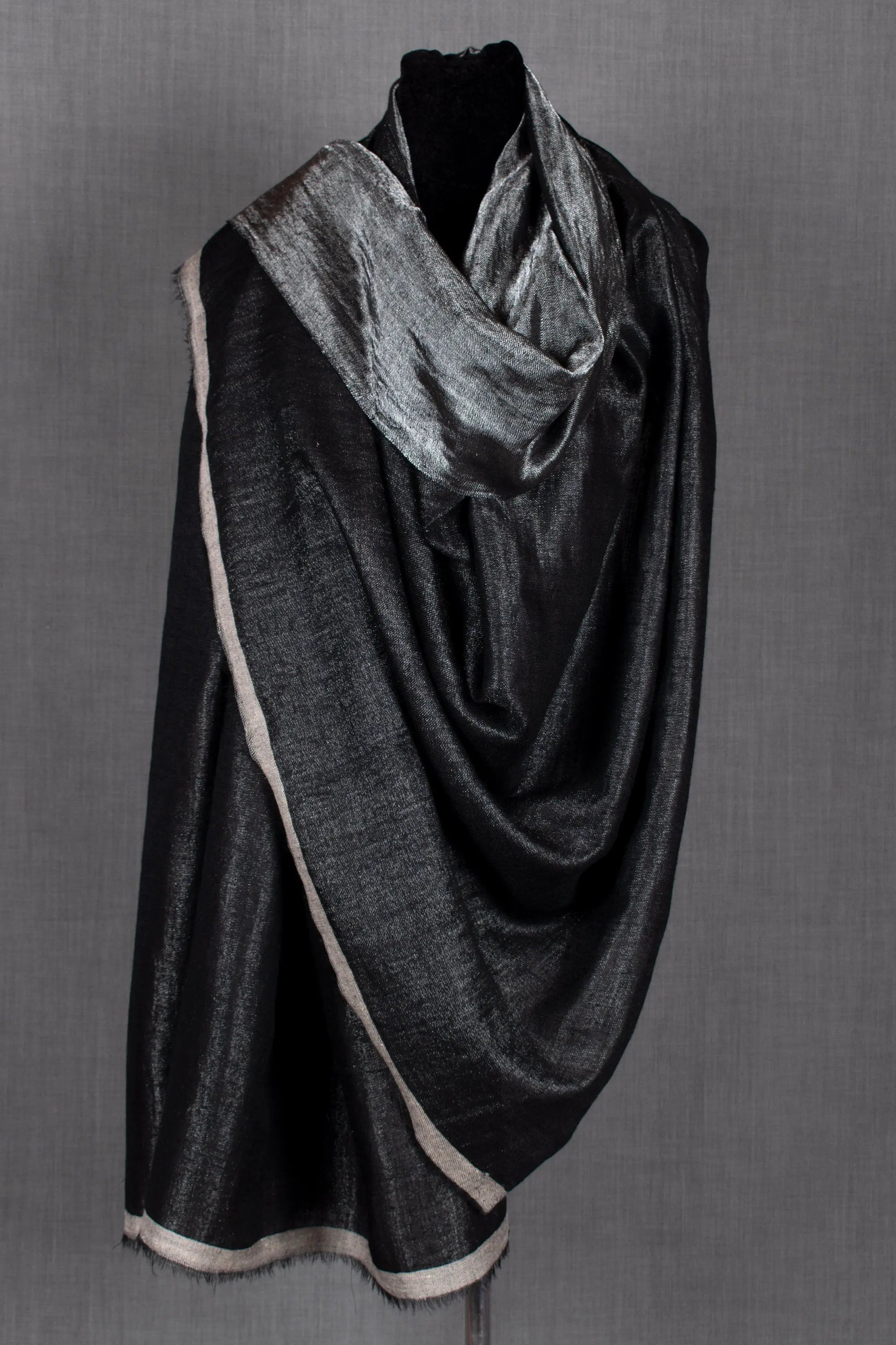 Zari Saga Dual Shade (Reversible) Metallic Pure Pashmina Cashmere Shawl No. 1, Handwoven, 40x80" Shahkaar