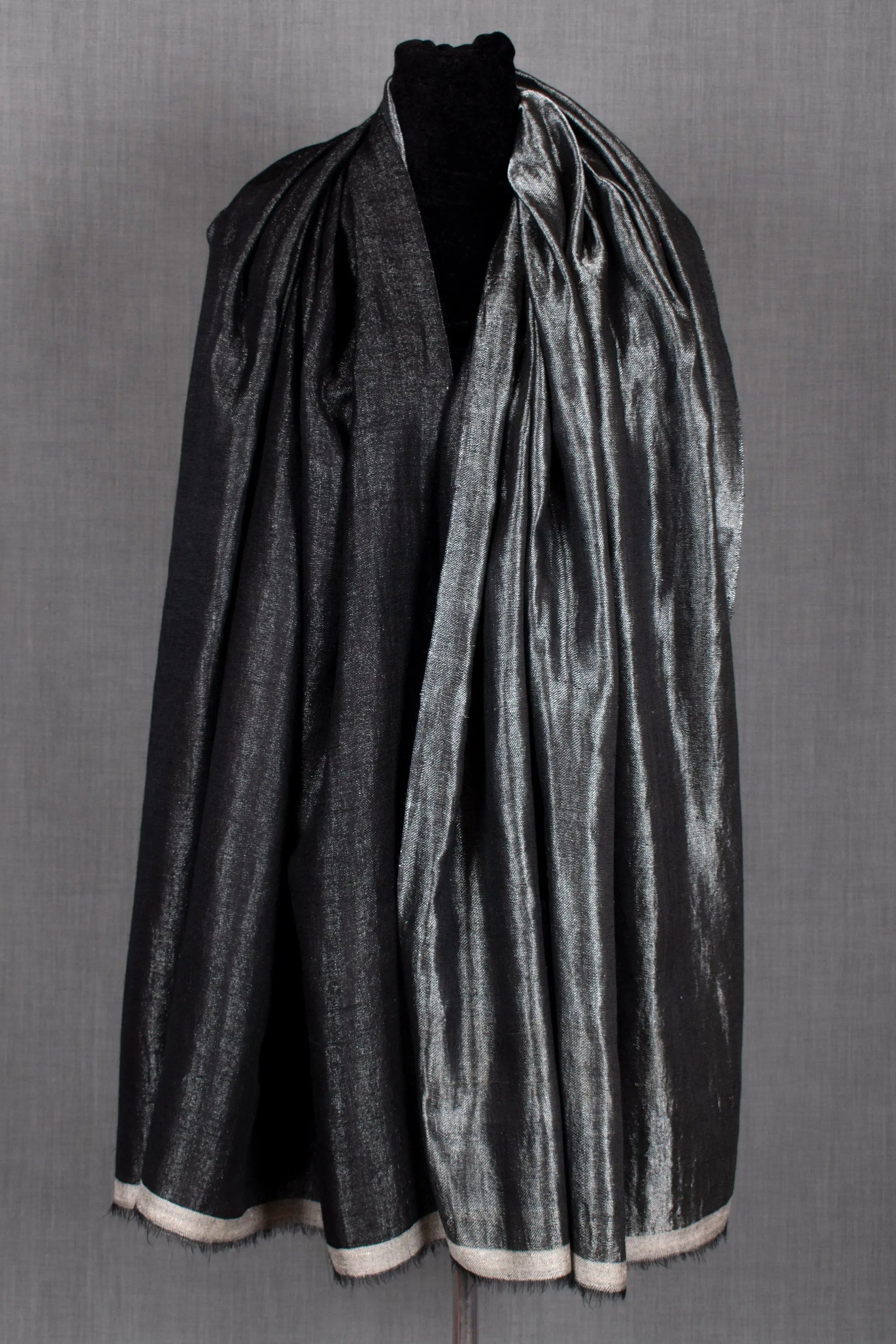 Zari Saga Dual Shade (Reversible) Metallic Pure Pashmina Cashmere Shawl No. 1, Handwoven, 40x80" Shahkaar