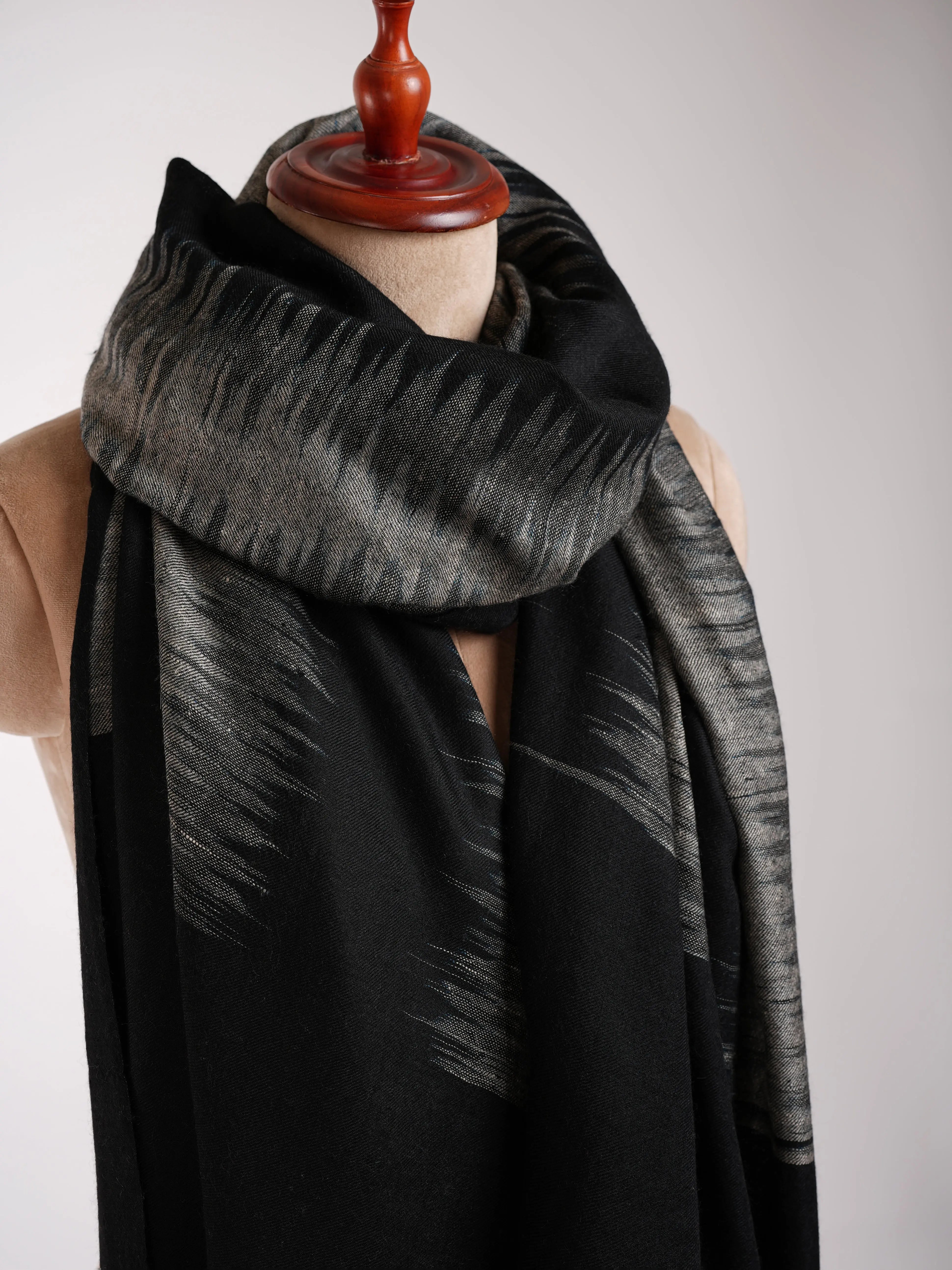 Zebra Stripe Black and White Artistic Pashmina Shawl Shahkaar