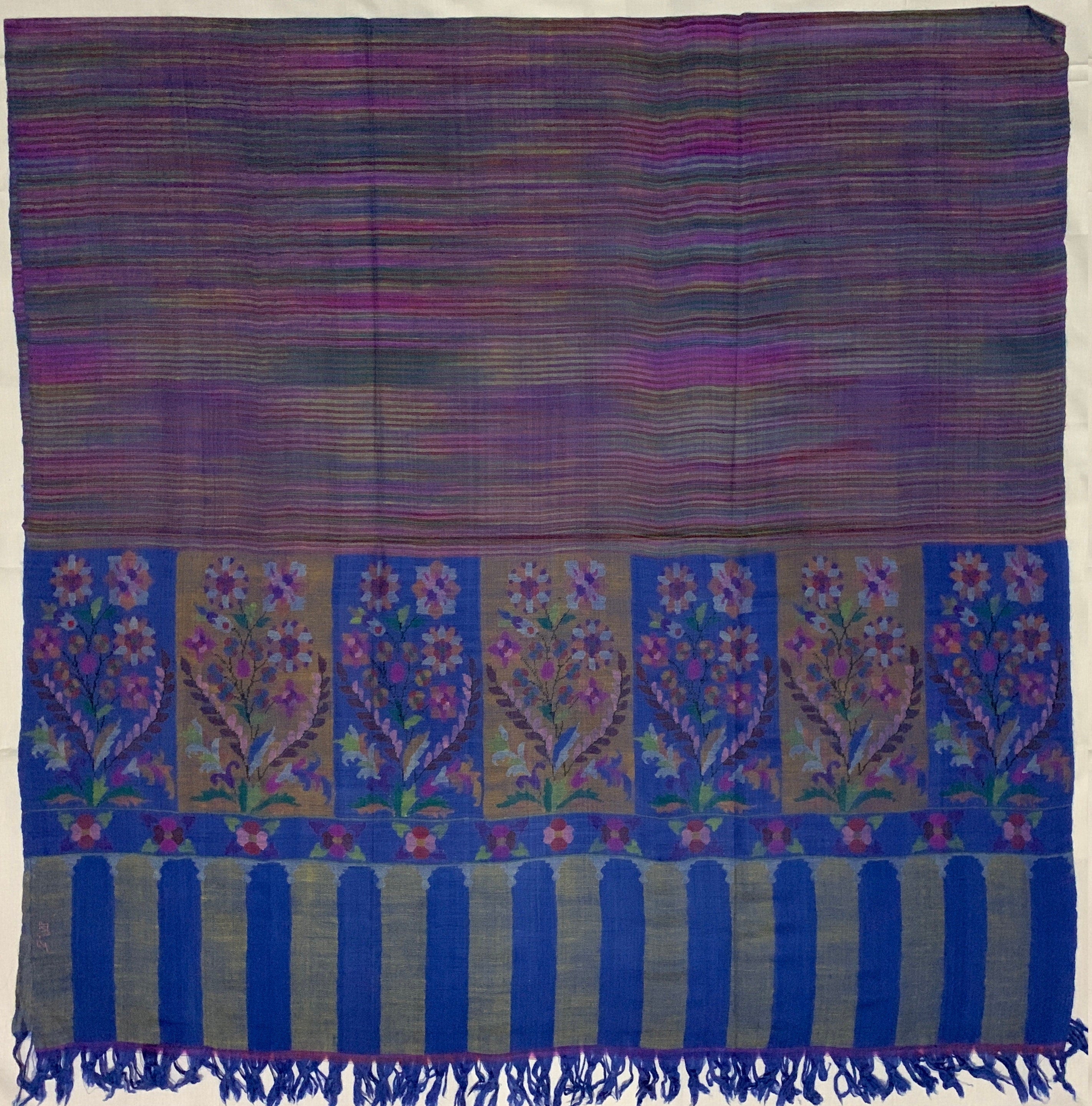 Scialle di pashmina puro combinato con trama Ikat e Kani