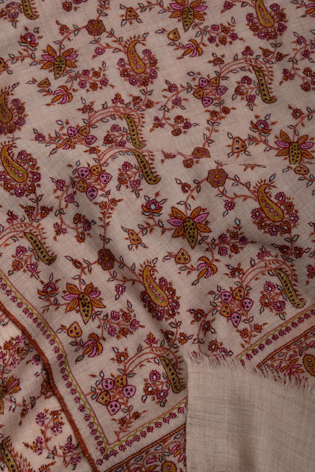 White Hand Embroidered Floral Pashmina Shawl - CENTRAL Shahkaar