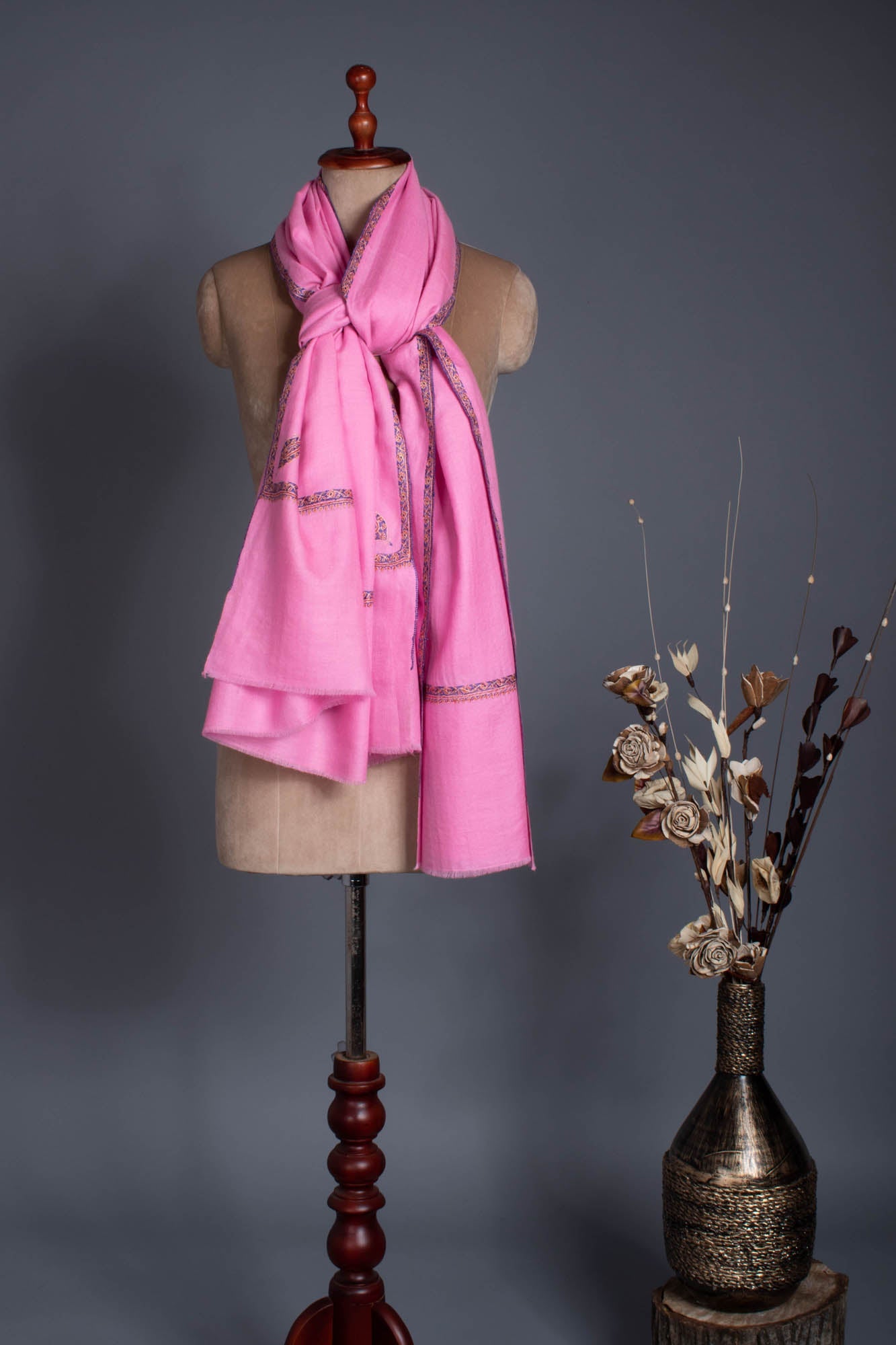 Pink Hand Rama Baildar Cashmere Pashmina Wrap - Hirwaun