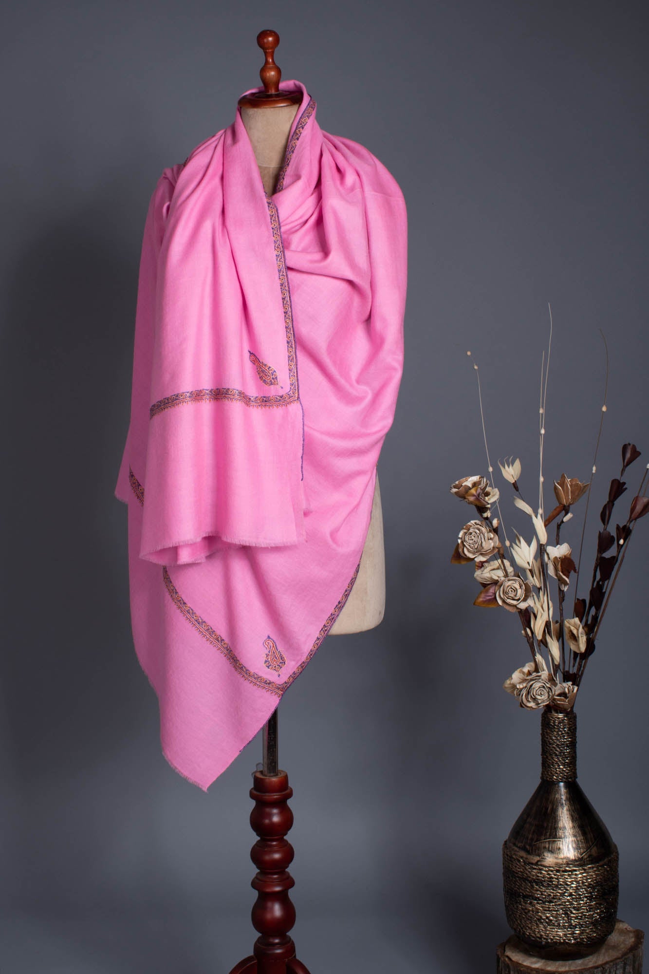 Pink Hand Rama Baildar Cashmere Pashmina Wrap - Hirwaun