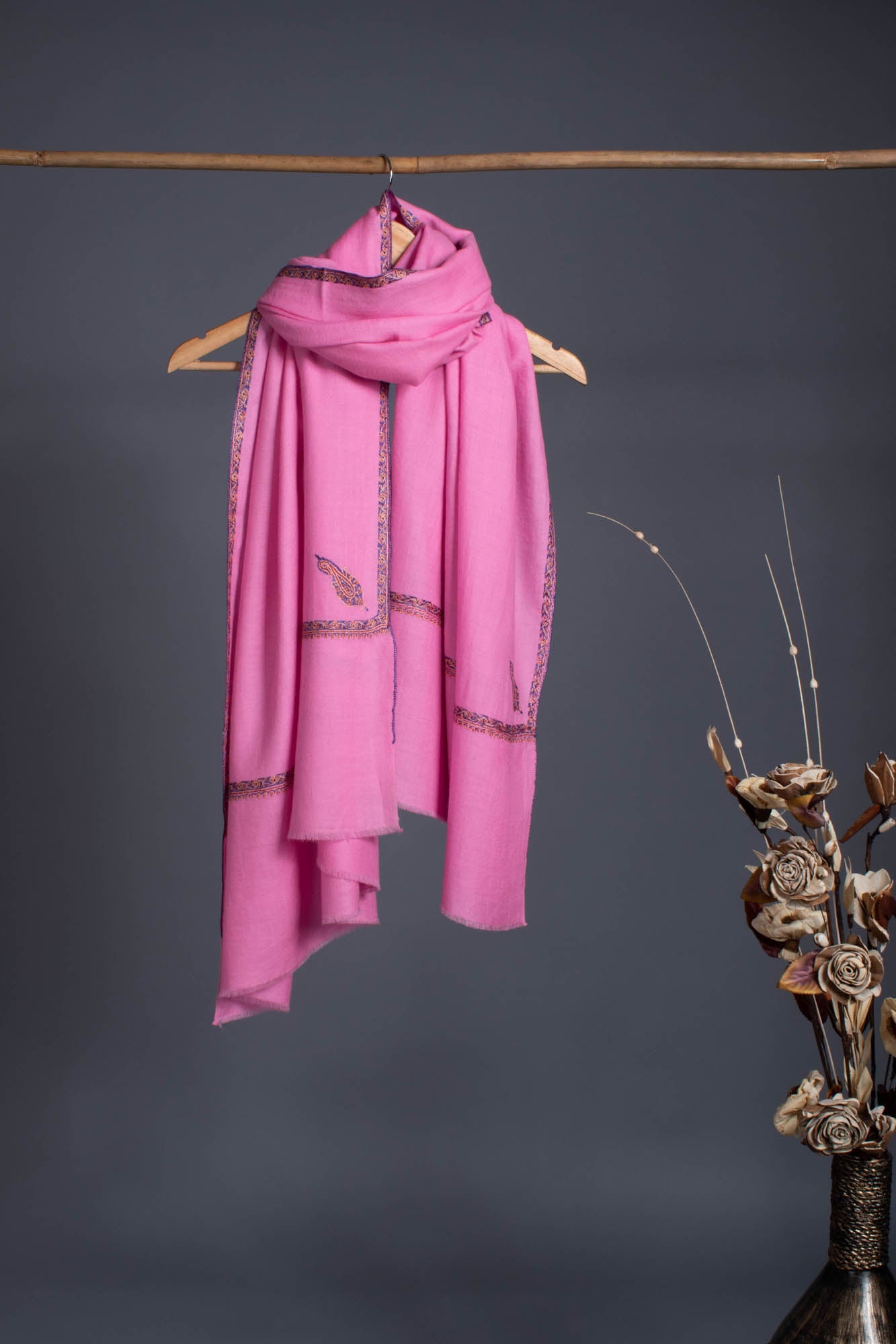 Pink Hand Rama Baildar Cashmere Pashmina Wrap - Hirwaun