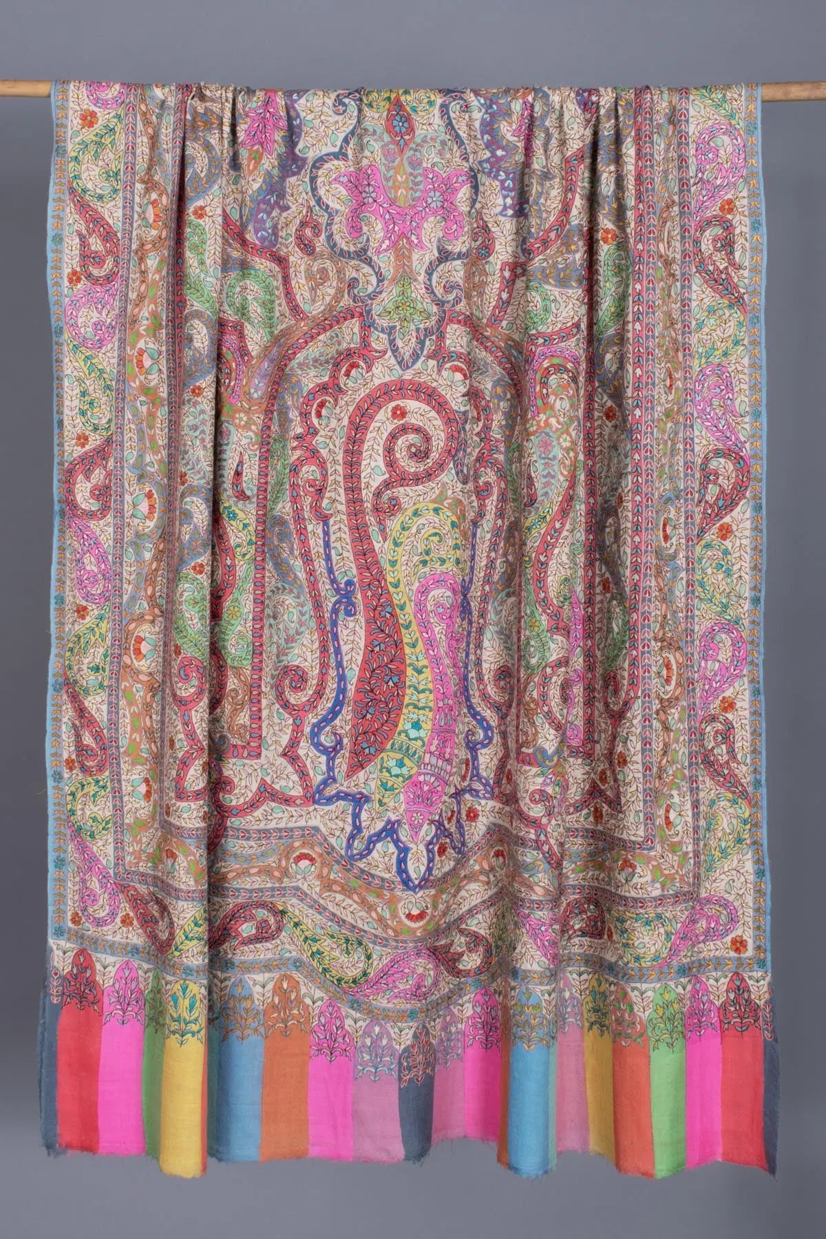 Artistically Adorned Hand-Painted Hook Embroidered Paisley | Pashmina Shahkaar