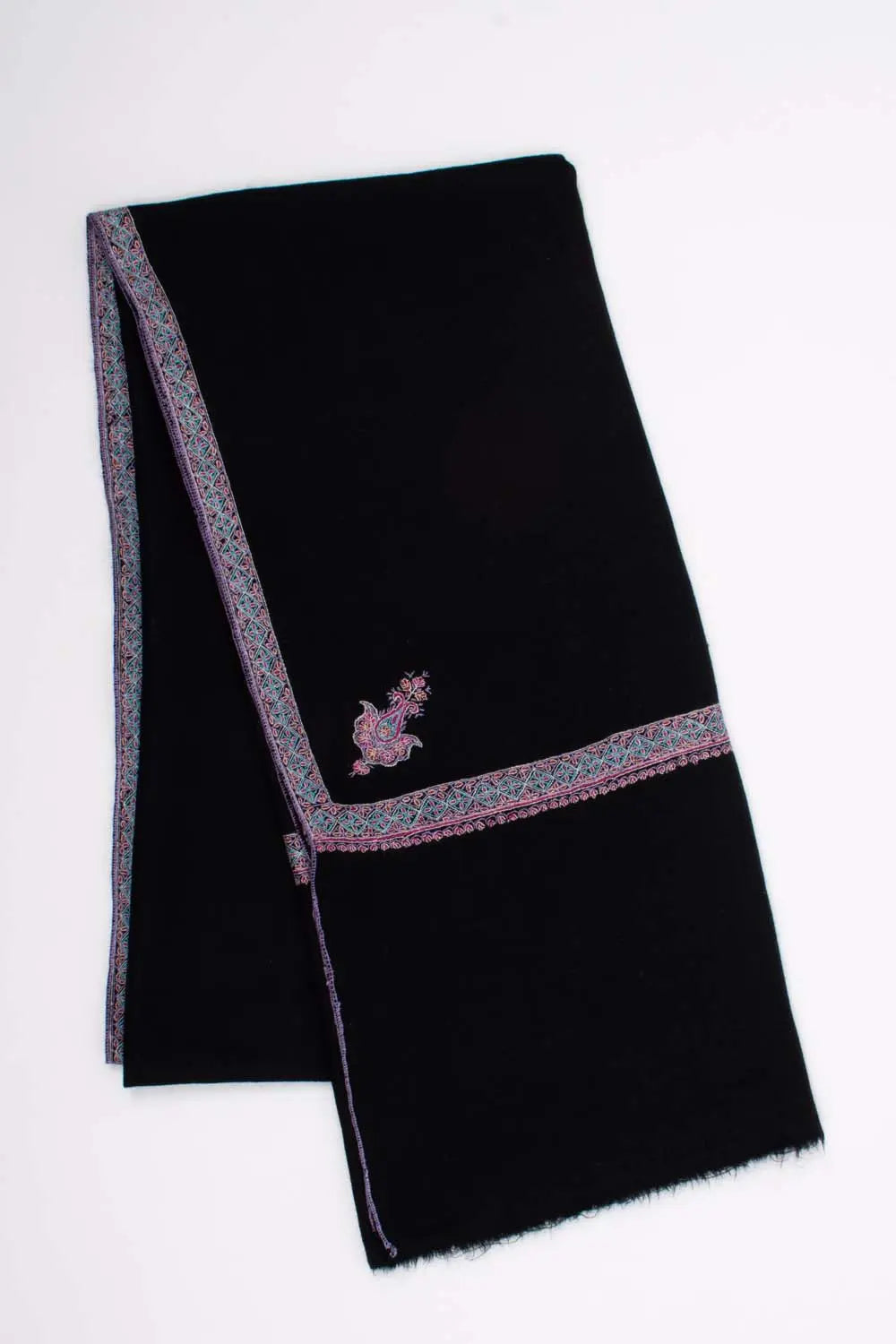 Black Sozni Embroidered Pashmina Scarf - TAMPA Shahkaar