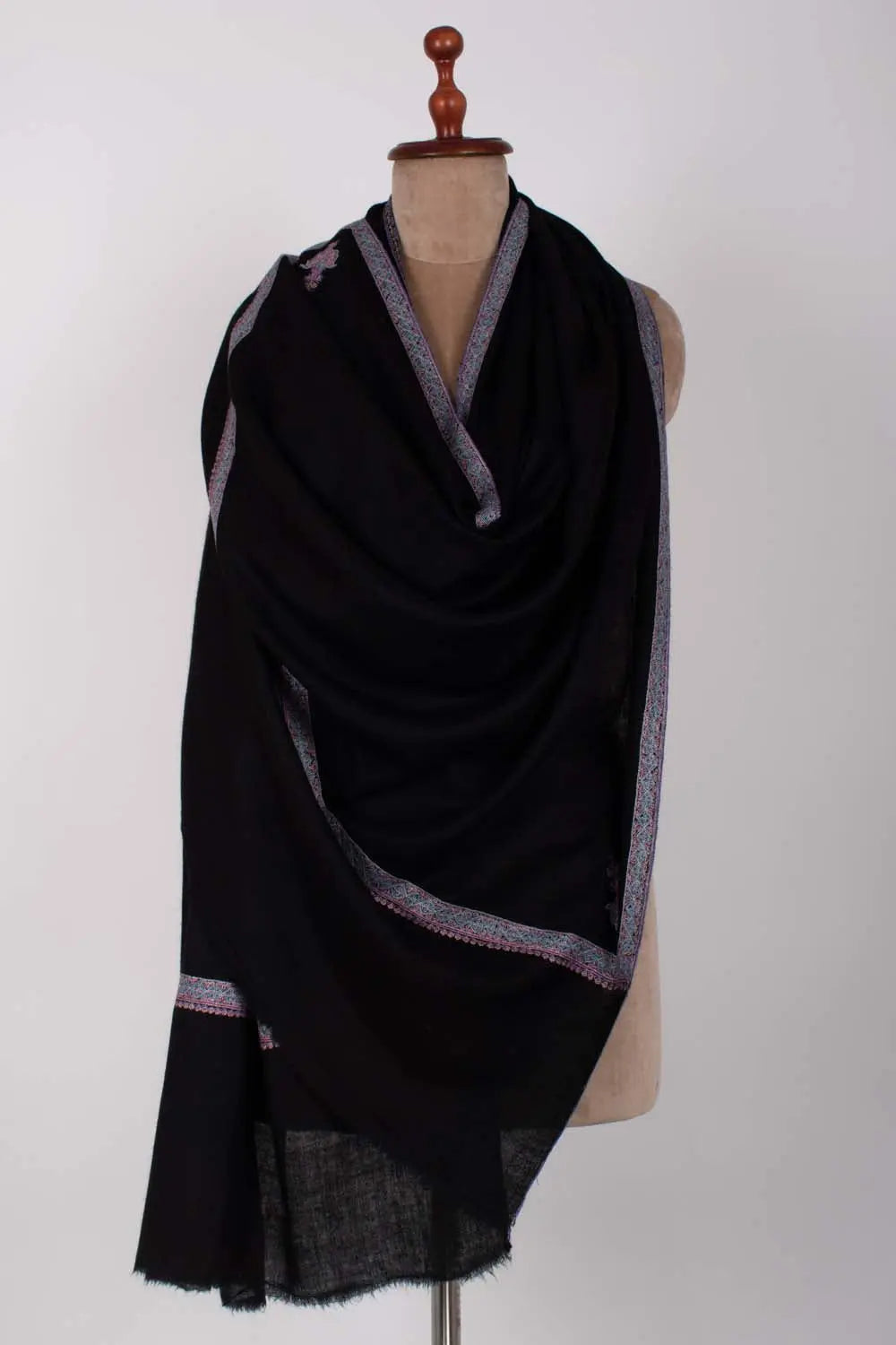 Black Sozni Embroidered Pashmina Scarf - TAMPA Shahkaar