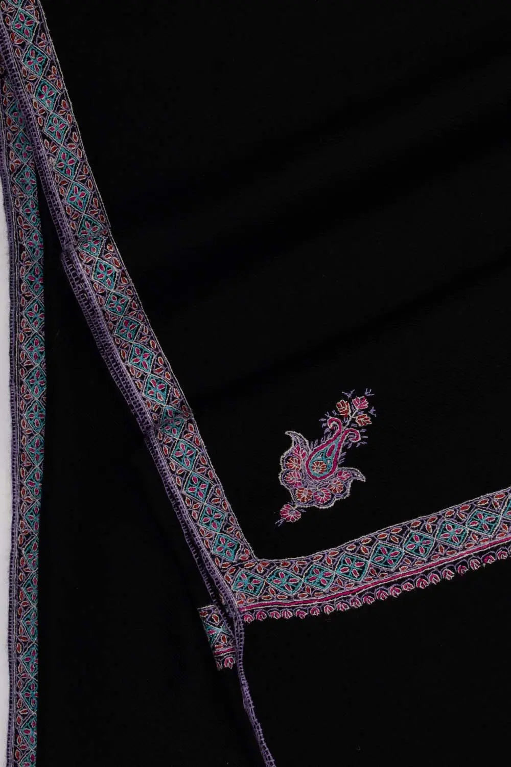Black Sozni Embroidered Pashmina Scarf - TAMPA Shahkaar