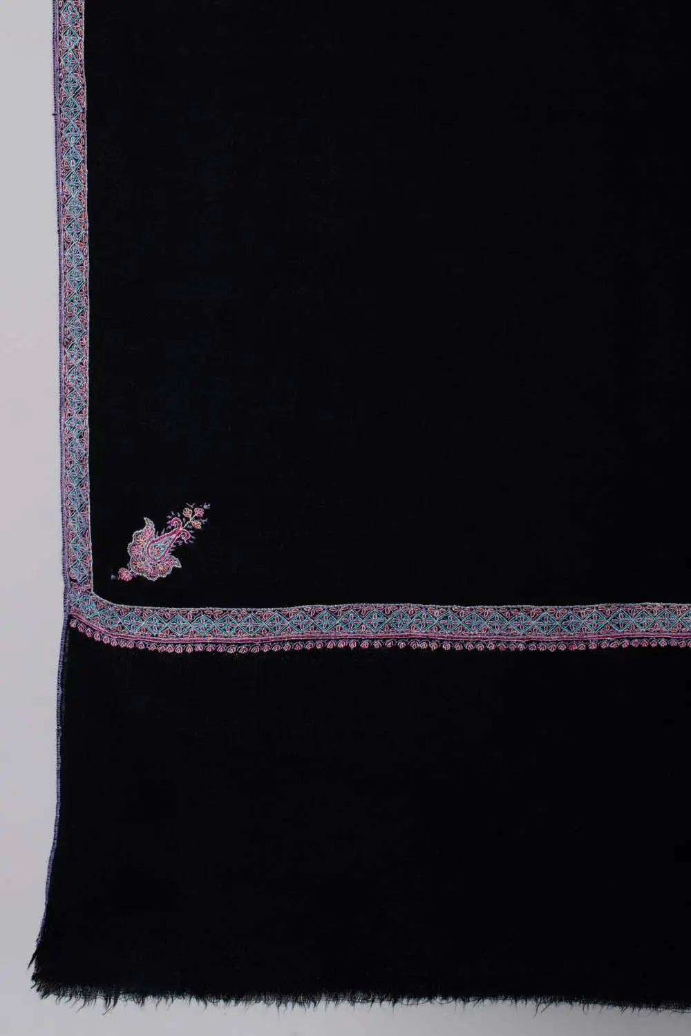 Black Sozni Embroidered Pashmina Scarf - TAMPA Shahkaar