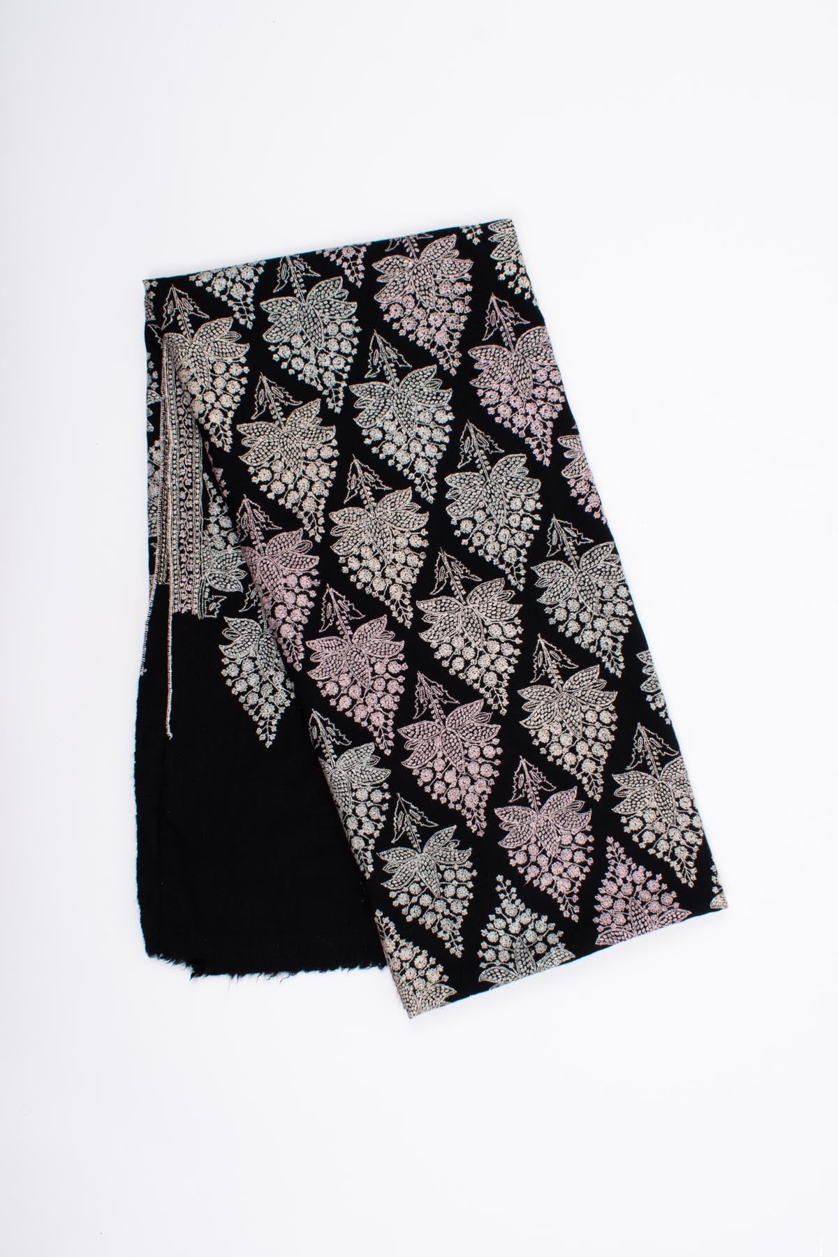 Scialle di pashmina nera adornata con ricami vibranti - Napier