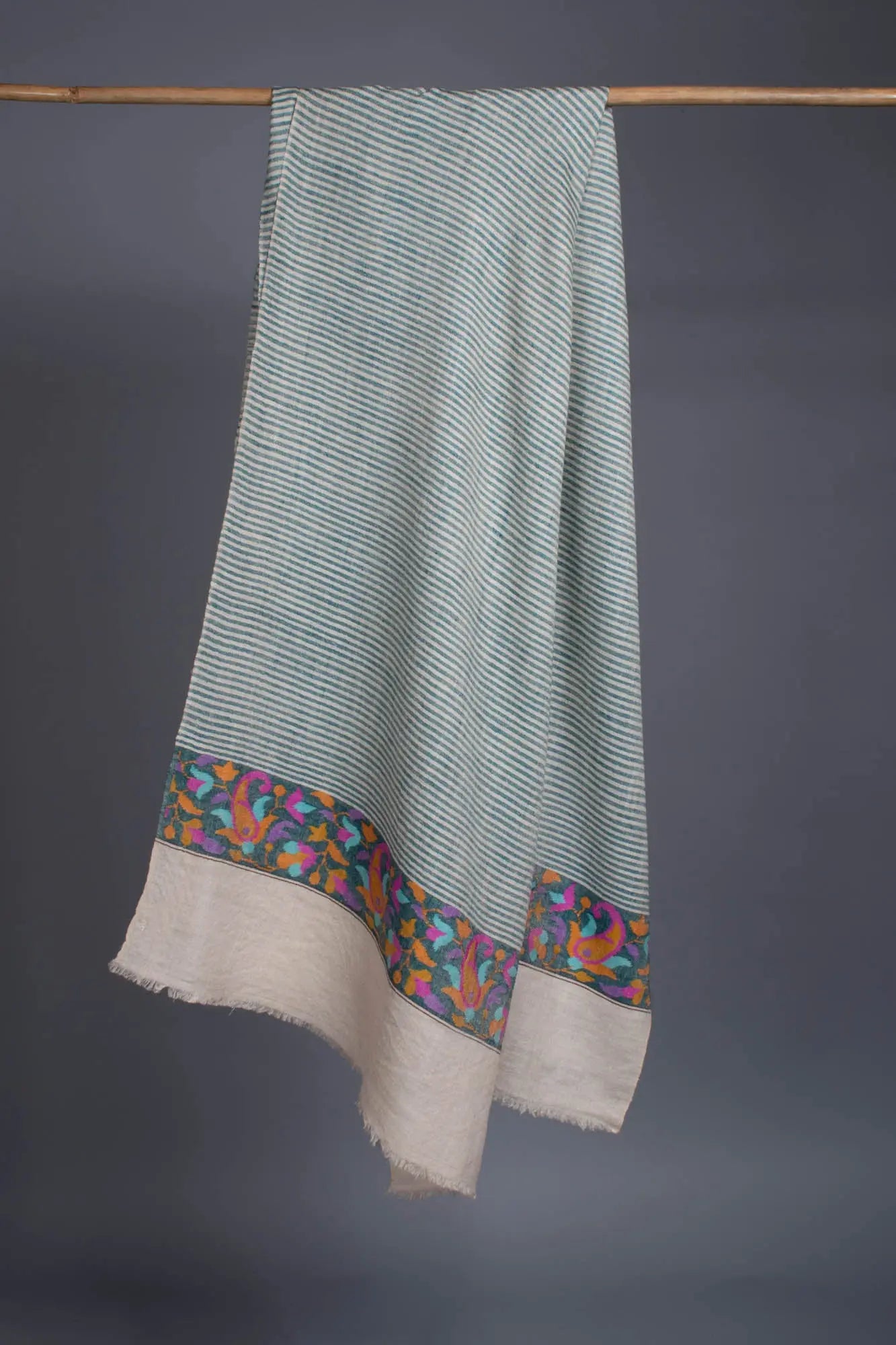 Blue and White Stripes Kani Pashmina Scarf - OLVERA Shahkaar
