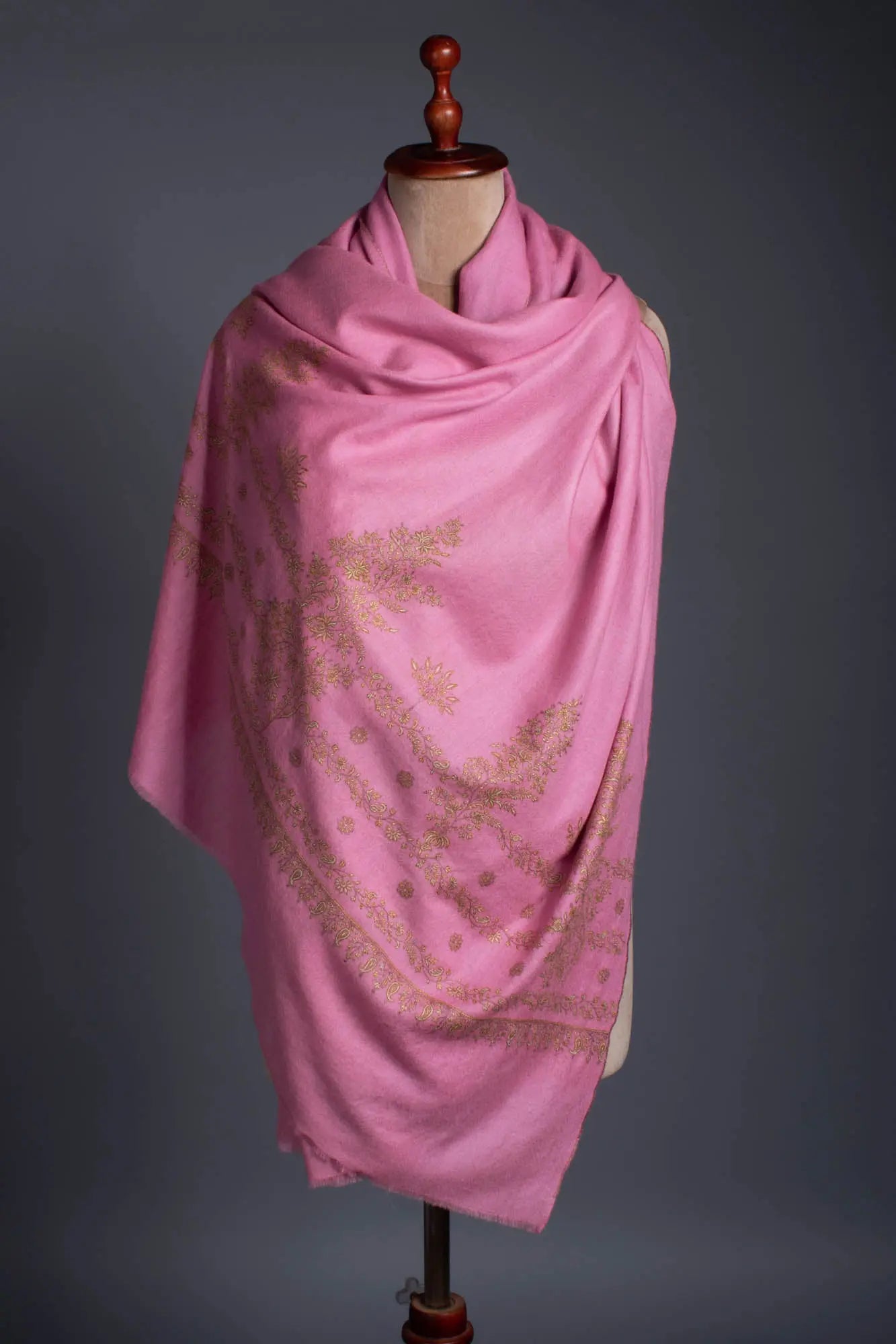 Bubblegum Pink Sozni Embroidered Pashmina Shawl - HAARLEM Shahkaar