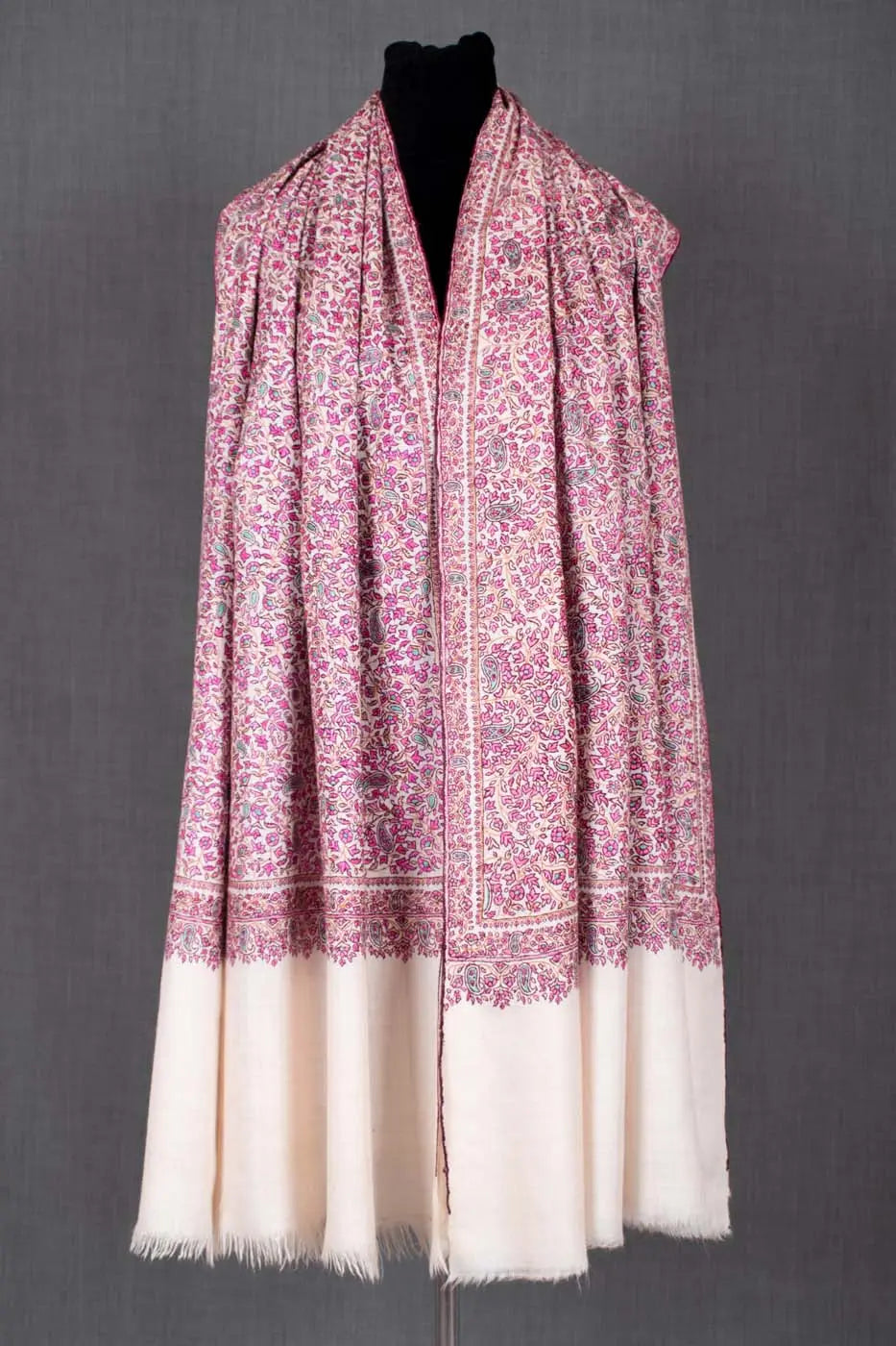 ISRA Mulberry Silk Embroidered Pashmina Shawl - 45x90" Shahkaar