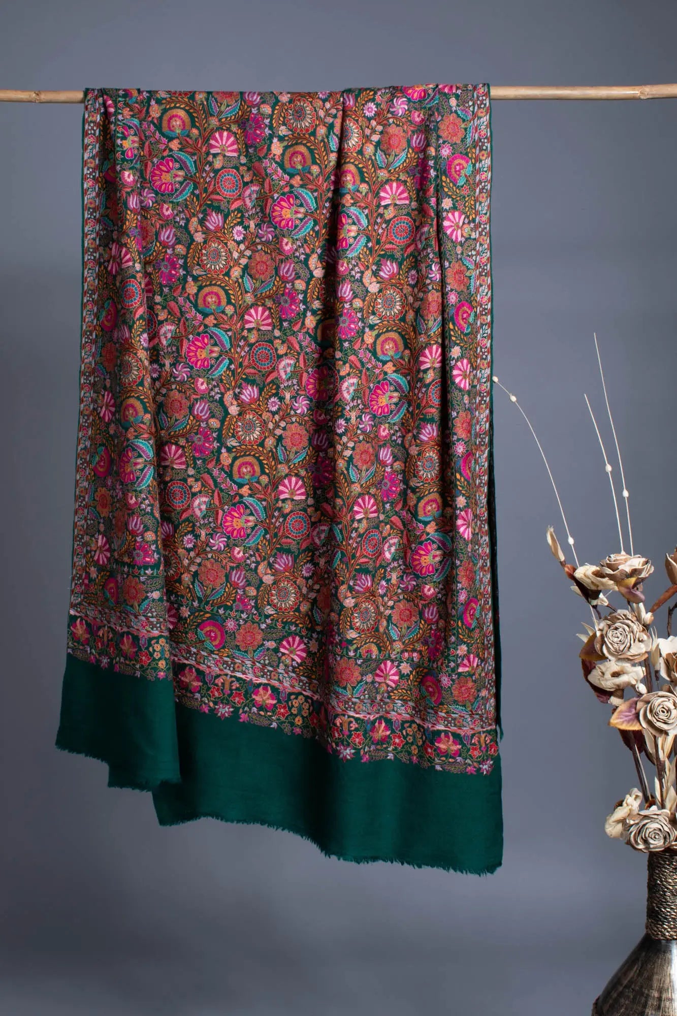 Forest Green Wedding Pashmina Shawl - HATLEY Shahkaar