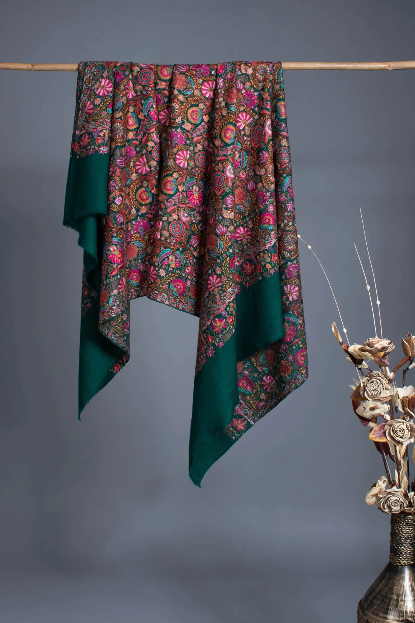Forest Green Wedding Pashmina Shawl - HATLEY Shahkaar