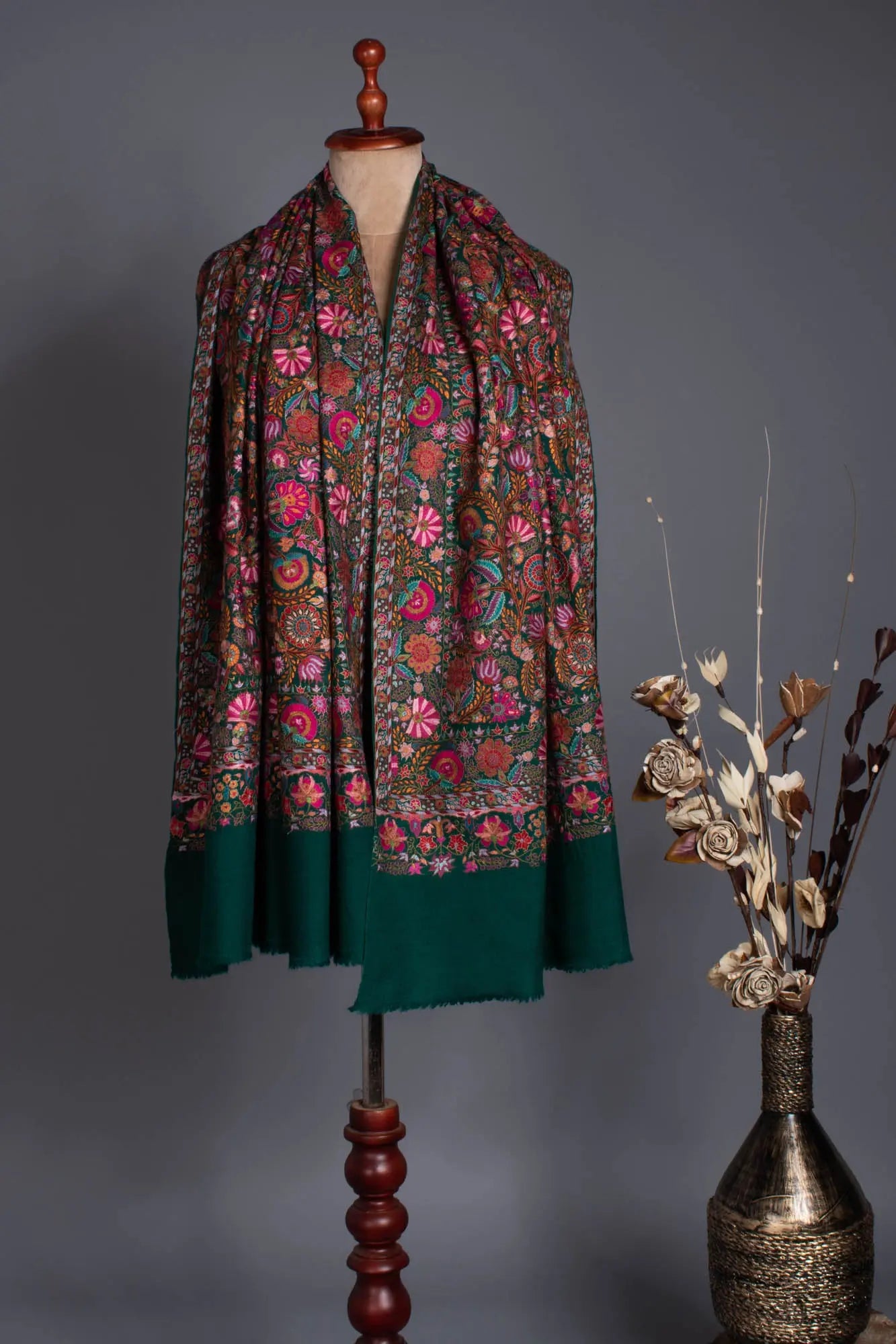 Forest Green Wedding Pashmina Shawl - HATLEY Shahkaar