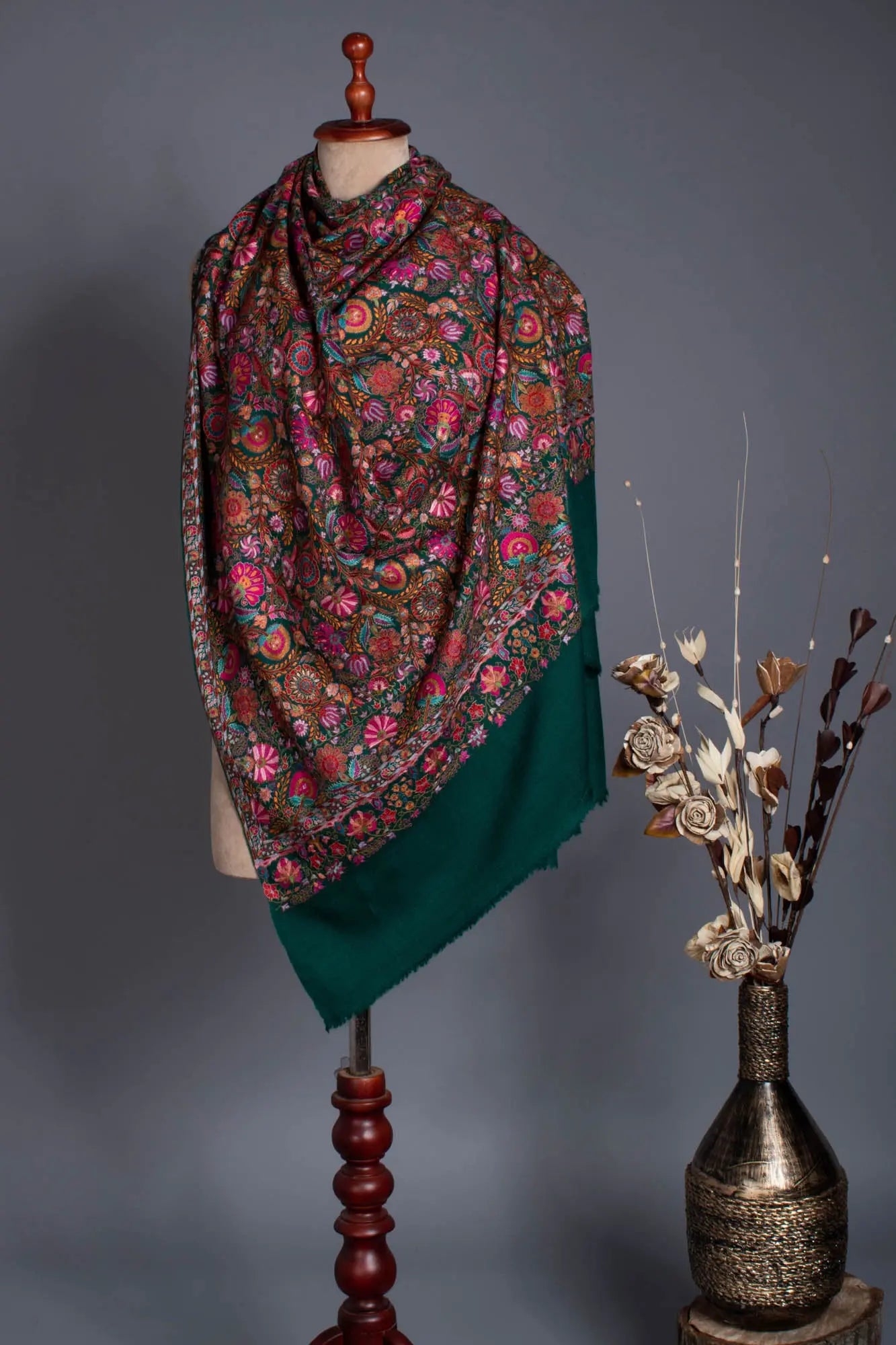 Forest Green Wedding Pashmina Shawl - HATLEY Shahkaar