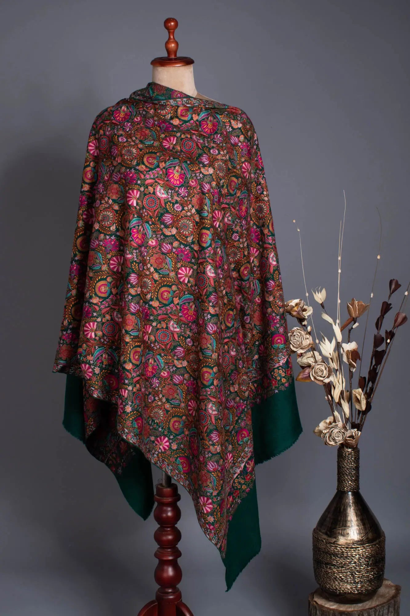 Forest Green Wedding Pashmina Shawl - HATLEY Shahkaar