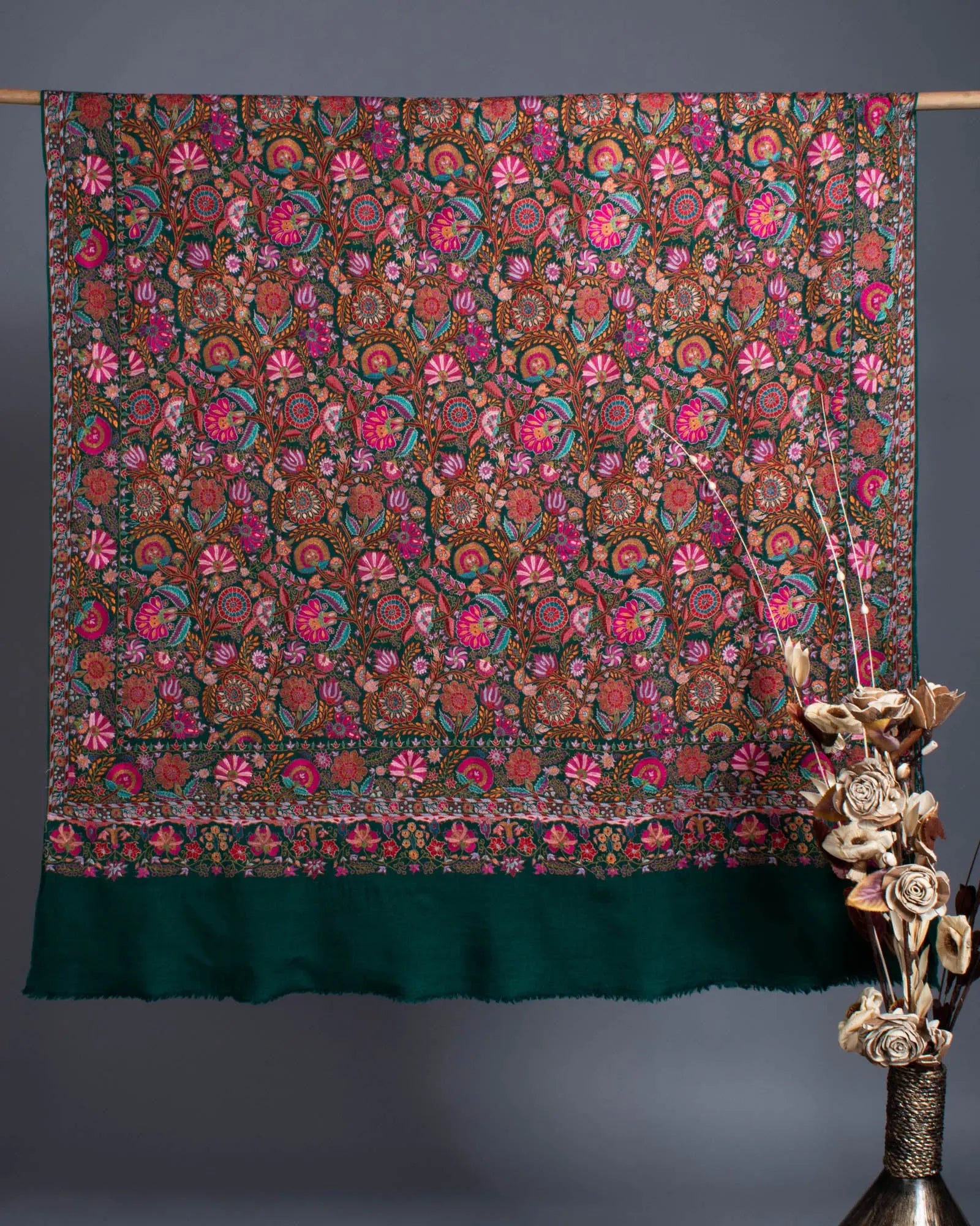 Forest Green Wedding Pashmina Shawl - HATLEY Shahkaar