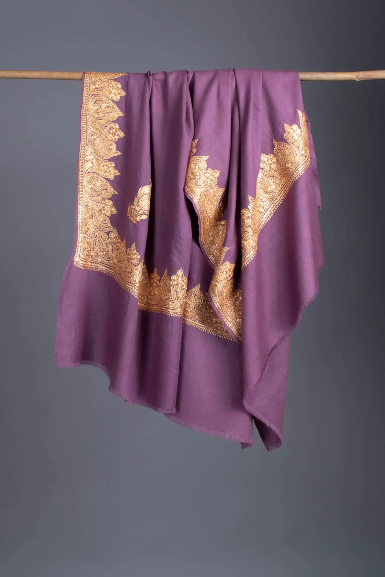Gold and Purple Handloomed Wedding Pashmina - ICARIA Shahkaar