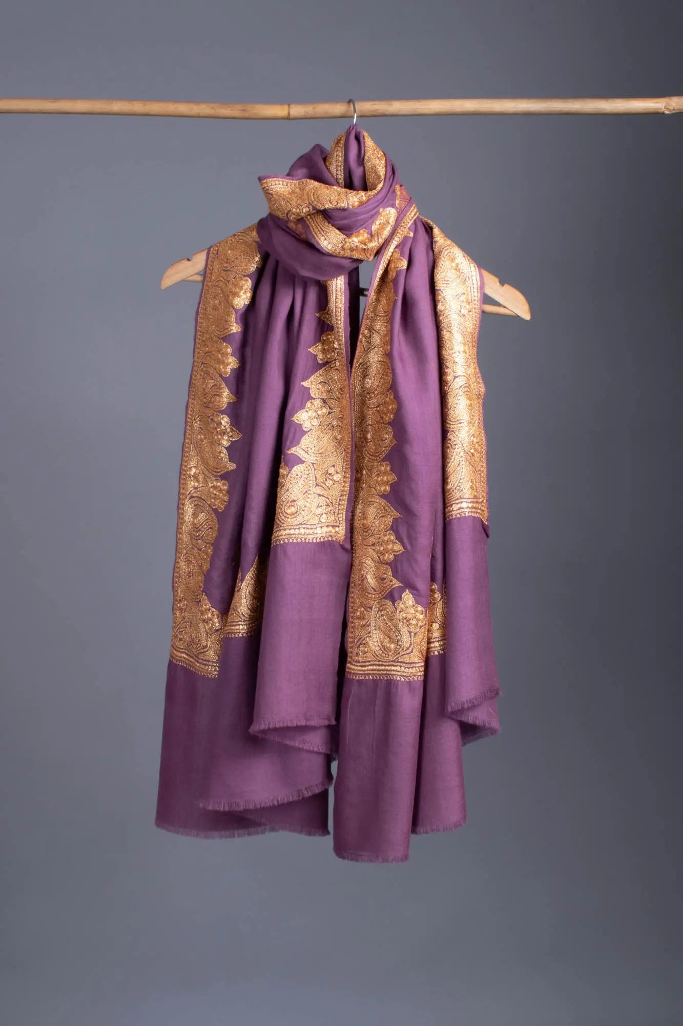 Gold and Purple Handloomed Wedding Pashmina - ICARIA Shahkaar