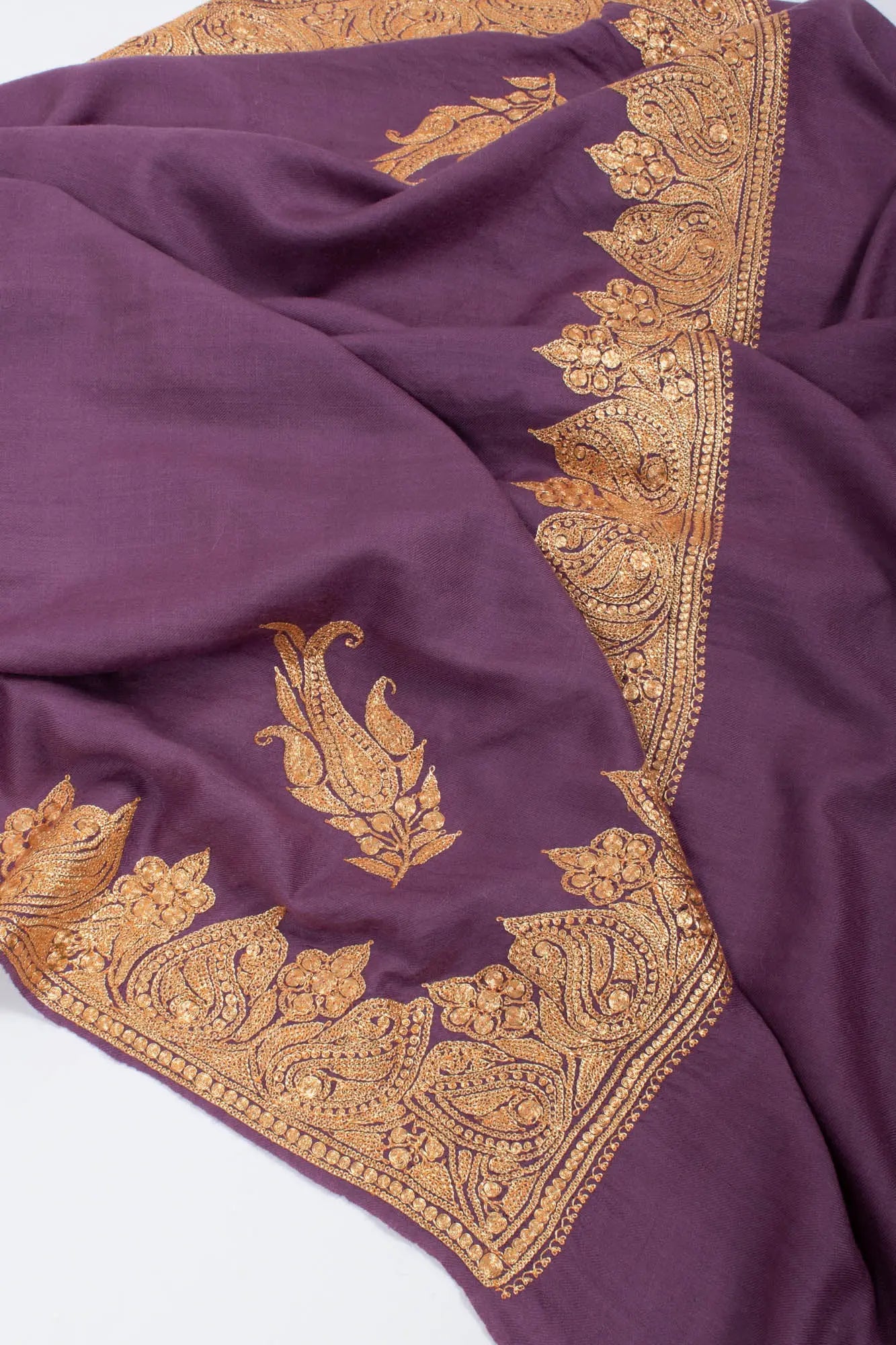 Gold and Purple Handloomed Wedding Pashmina - ICARIA Shahkaar
