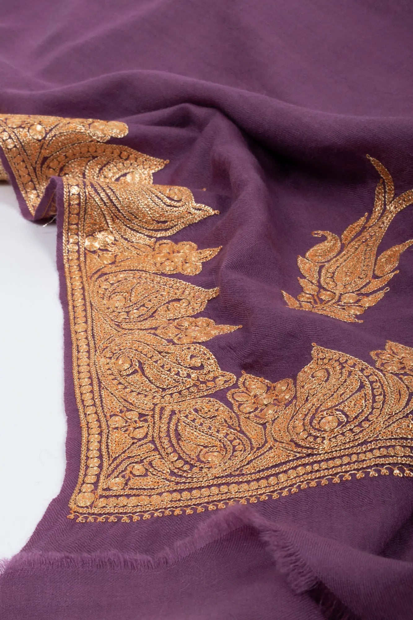 Gold and Purple Handloomed Wedding Pashmina - ICARIA Shahkaar
