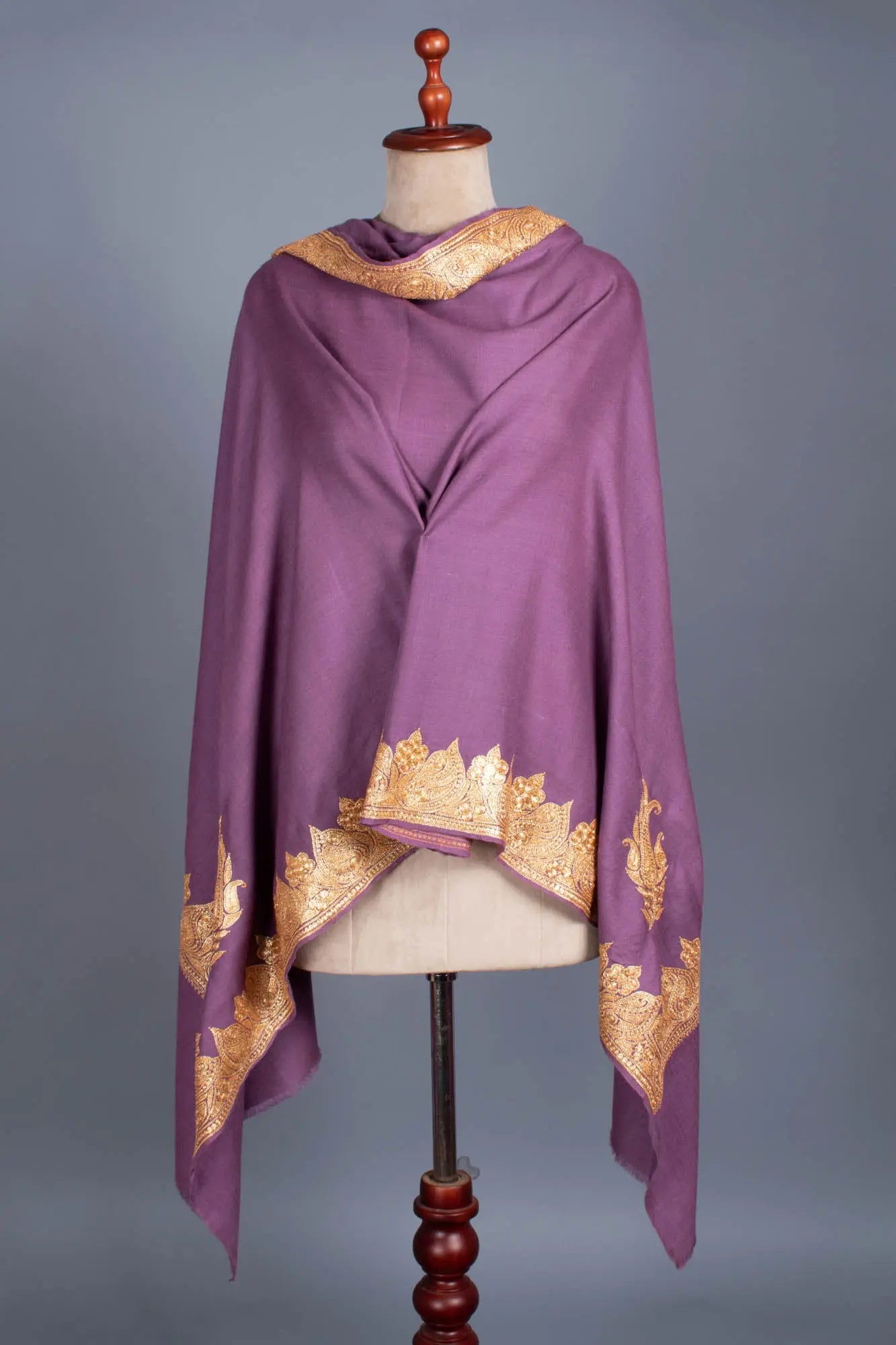Gold and Purple Handloomed Wedding Pashmina - ICARIA Shahkaar