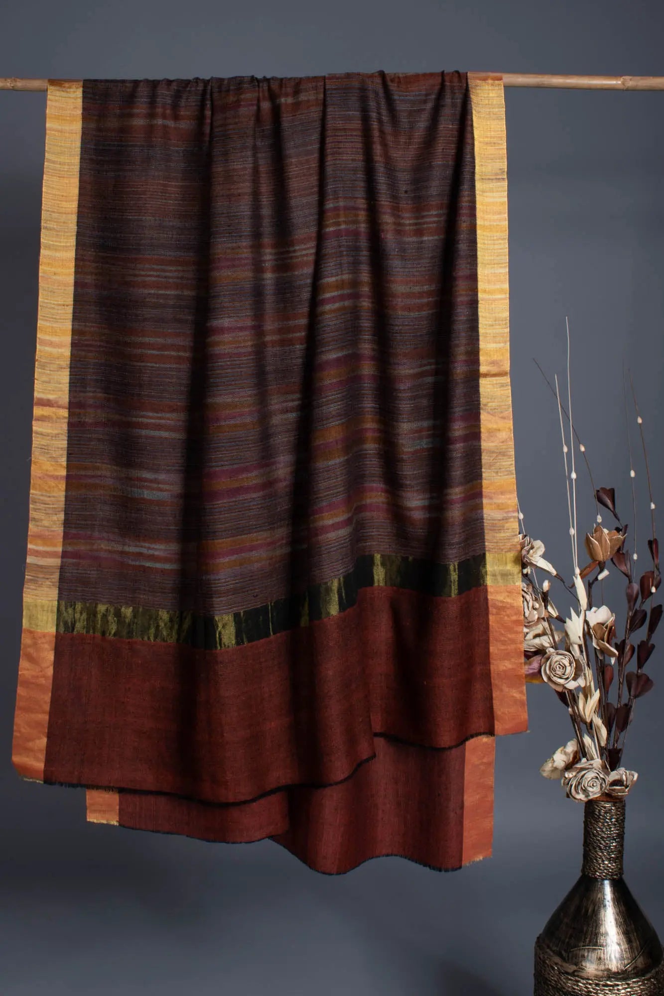 Handloomed Pashmina Shawl Stripes and Mettalic Zari - VERACRUZ Shahkaar