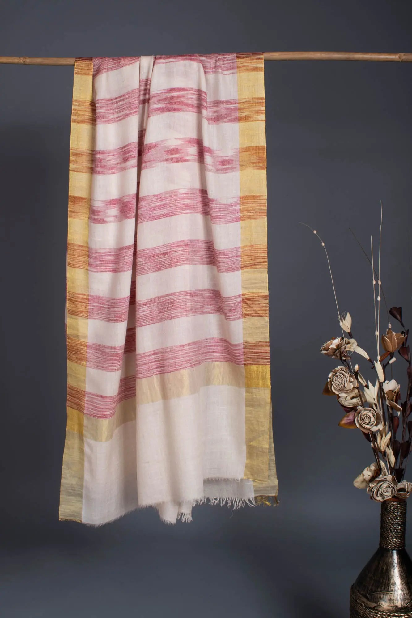 Handloomed Pashmina Shawl with Zari Stripes - SALTILLO Shahkaar