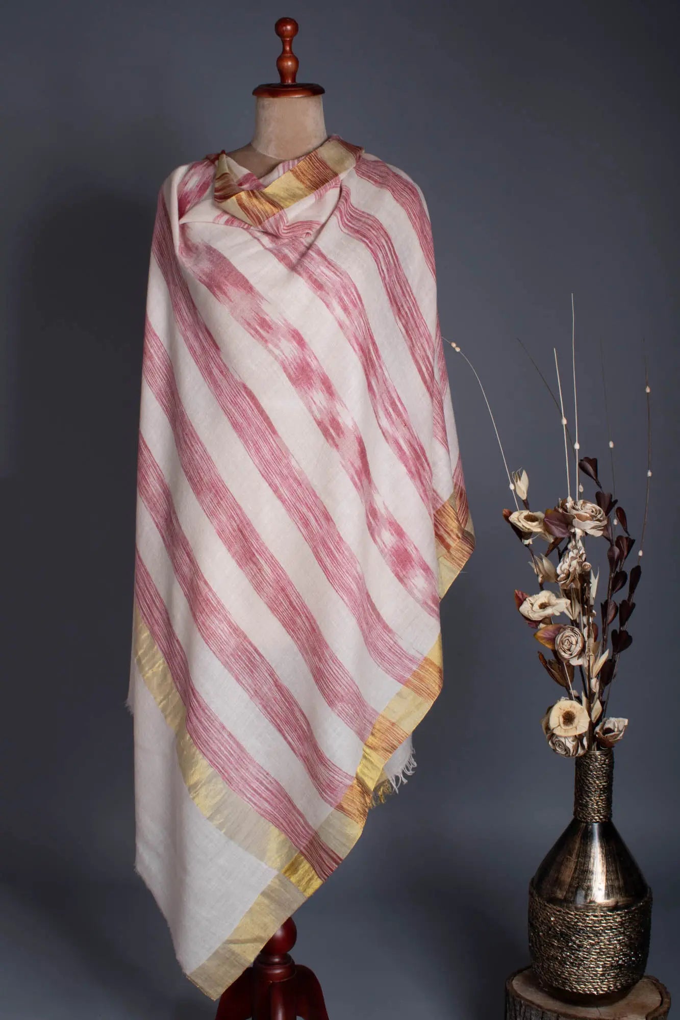 Handloomed Pashmina Shawl with Zari Stripes - SALTILLO Shahkaar